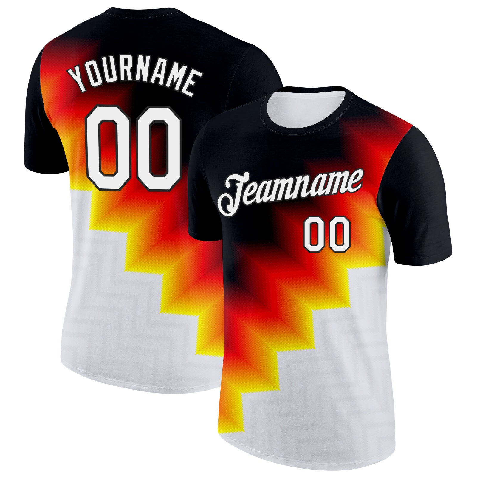 Custom Black White Red-Yellow Germany Gradient Performance T-Shirt