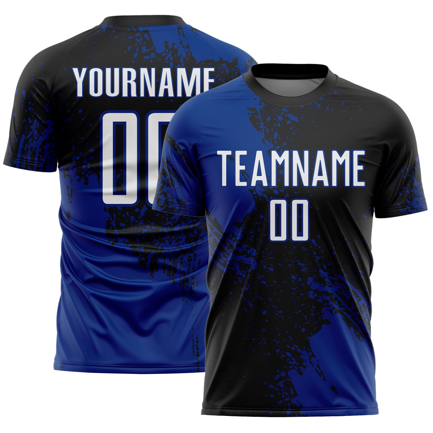 Custom Black White-Royal Abstract Brush Stroke Sports Sublimation Soccer Uniform Jersey