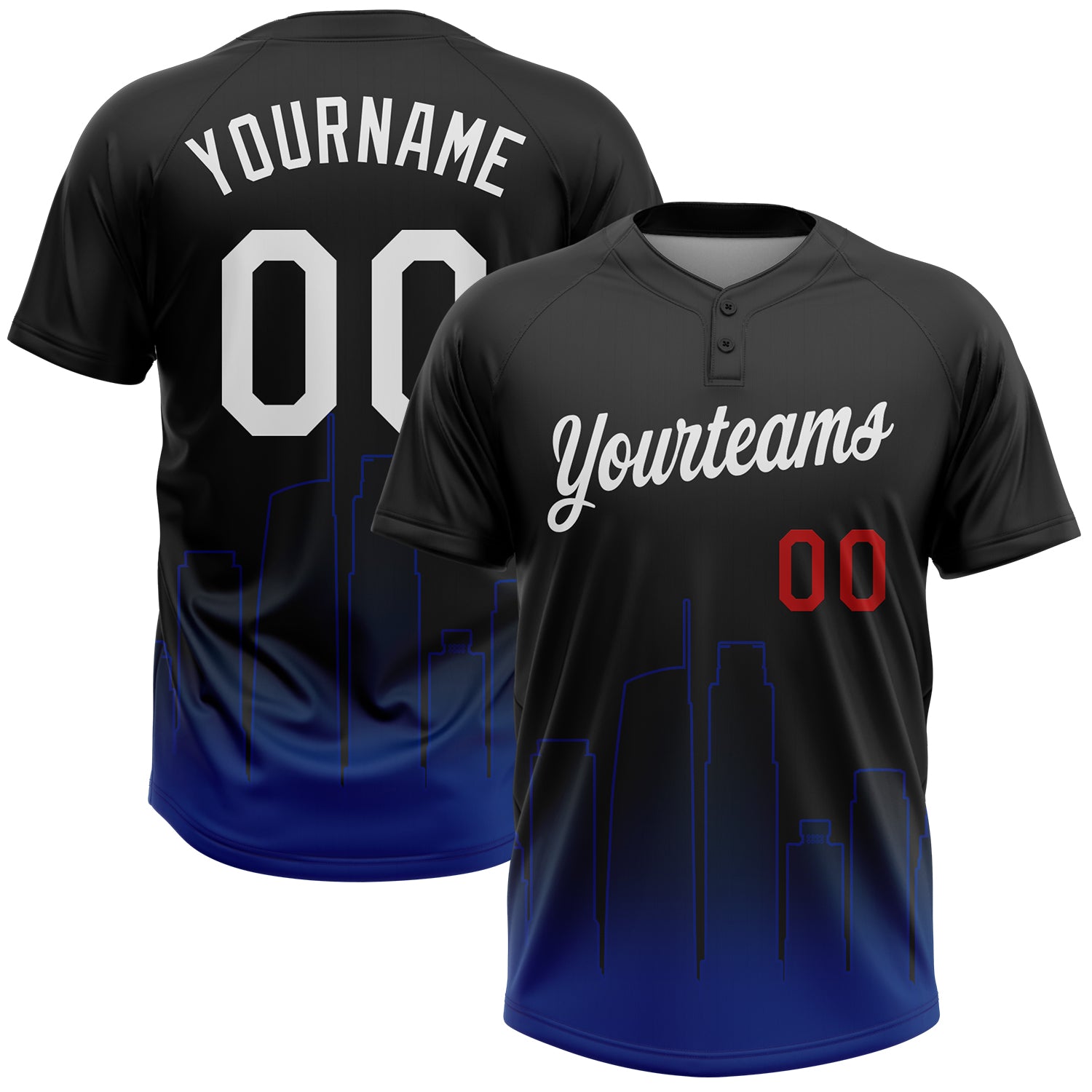 Custom Black White Royal-Red Los Angeles City Edition Gradient Two-Button Unisex Softball Jersey