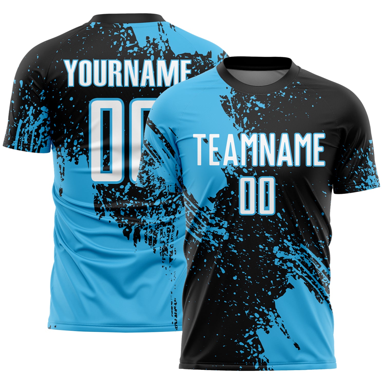 Custom Black White-Sky Blue Abstract Brush Stroke Sports Sublimation Soccer Uniform Jersey