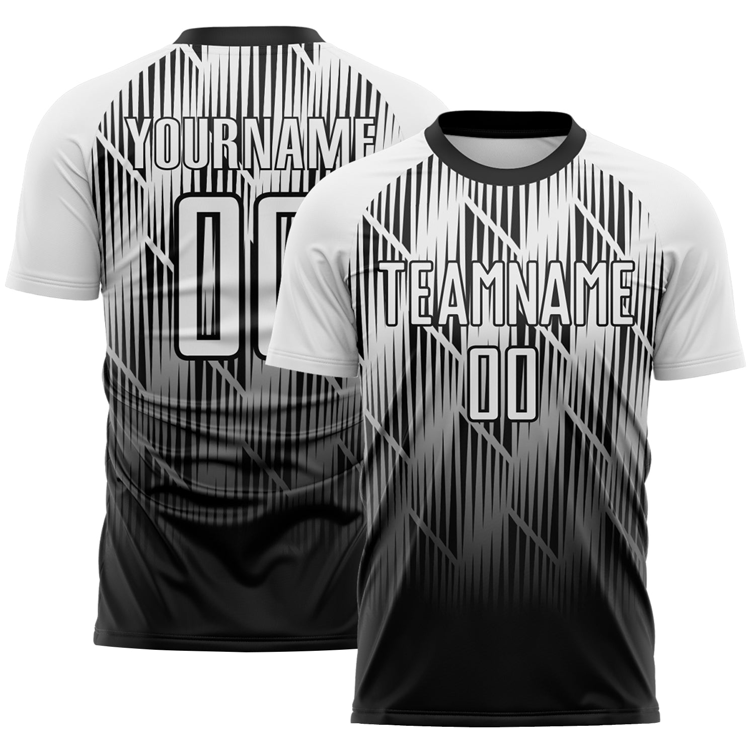 Custom Black-White Spiked Sharp Lines Gradient Sublimation Soccer Uniform Jersey