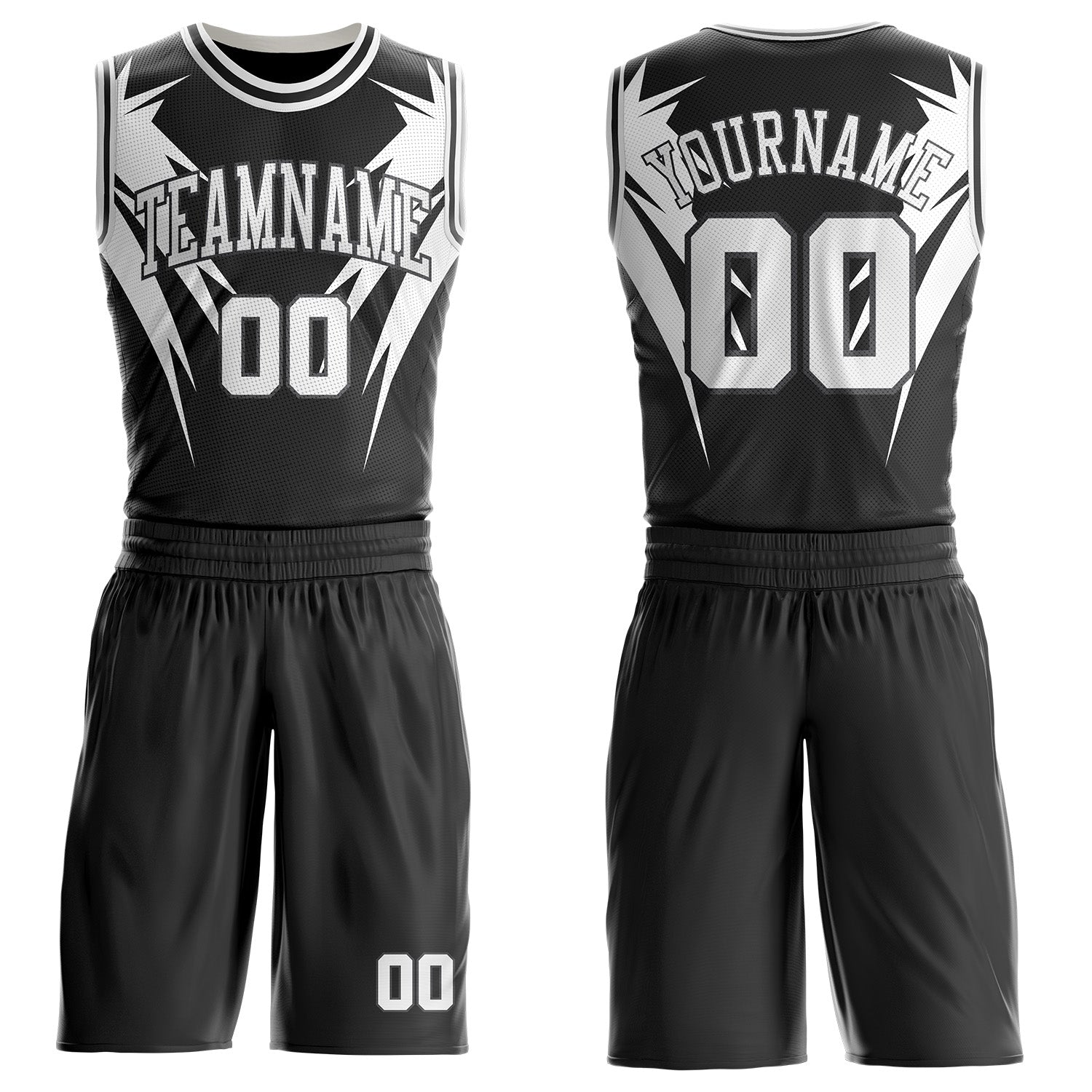 Custom Black White-Steel Gray Wing Boho Style Round Neck Sublimation Basketball Uniform Jersey