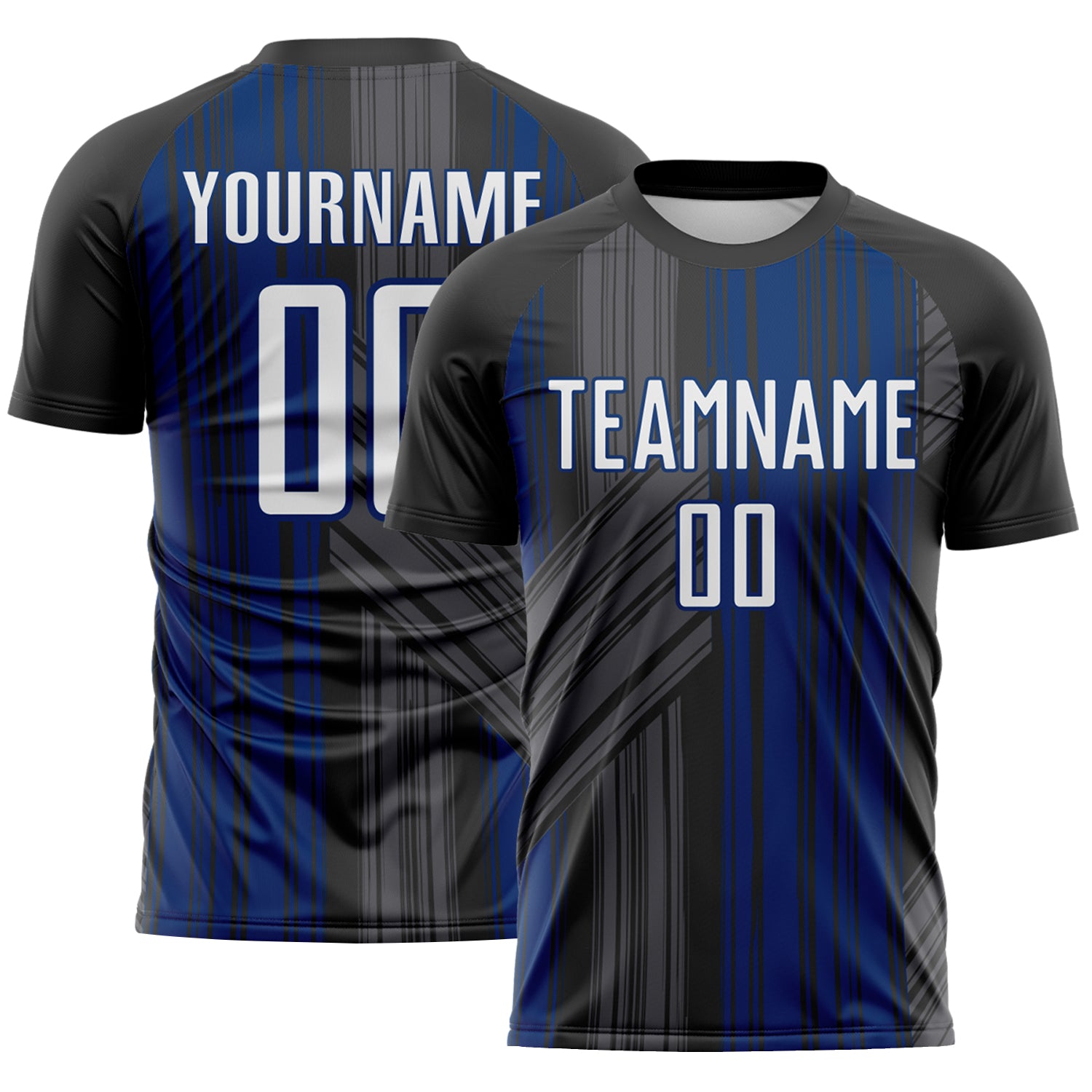 Custom Black White-US Navy Blue Brush Stroke Fluid Stripes Sublimation Soccer Uniform Jersey