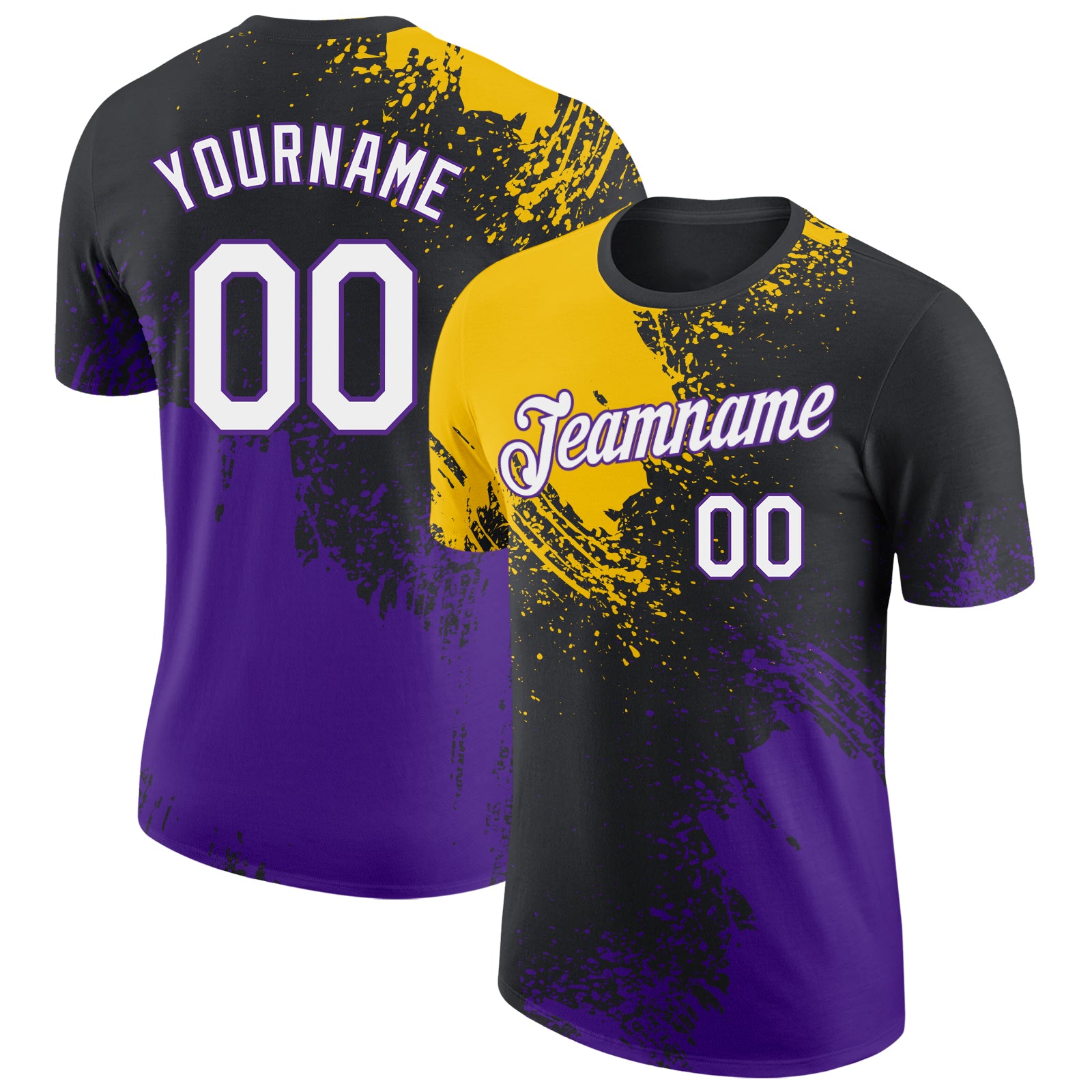 Custom Black White Yellow-Purple Abstract Brush Stroke Performance T-Shirt