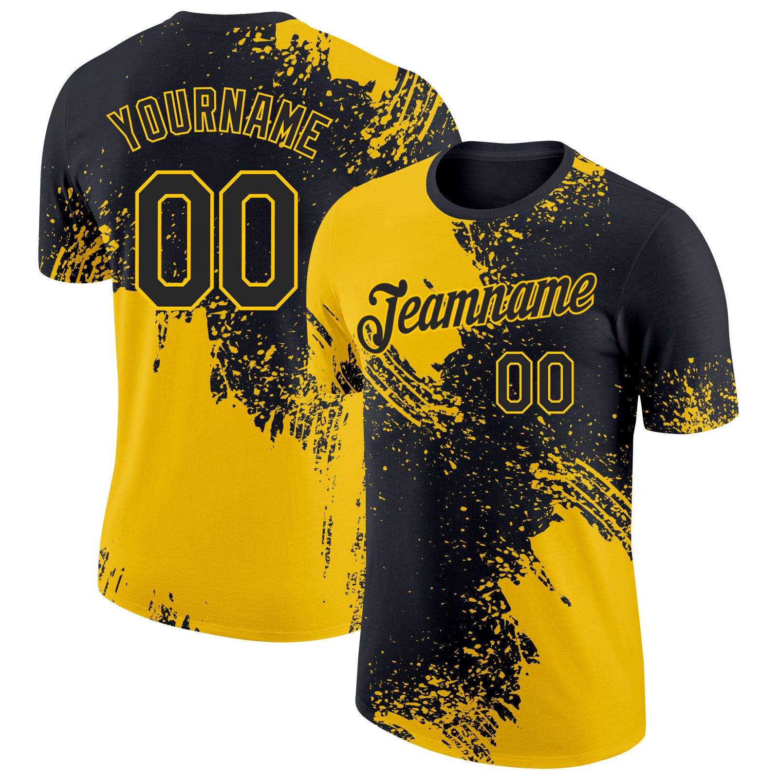 Custom Black-Yellow Abstract Brush Stroke Performance T-Shirt