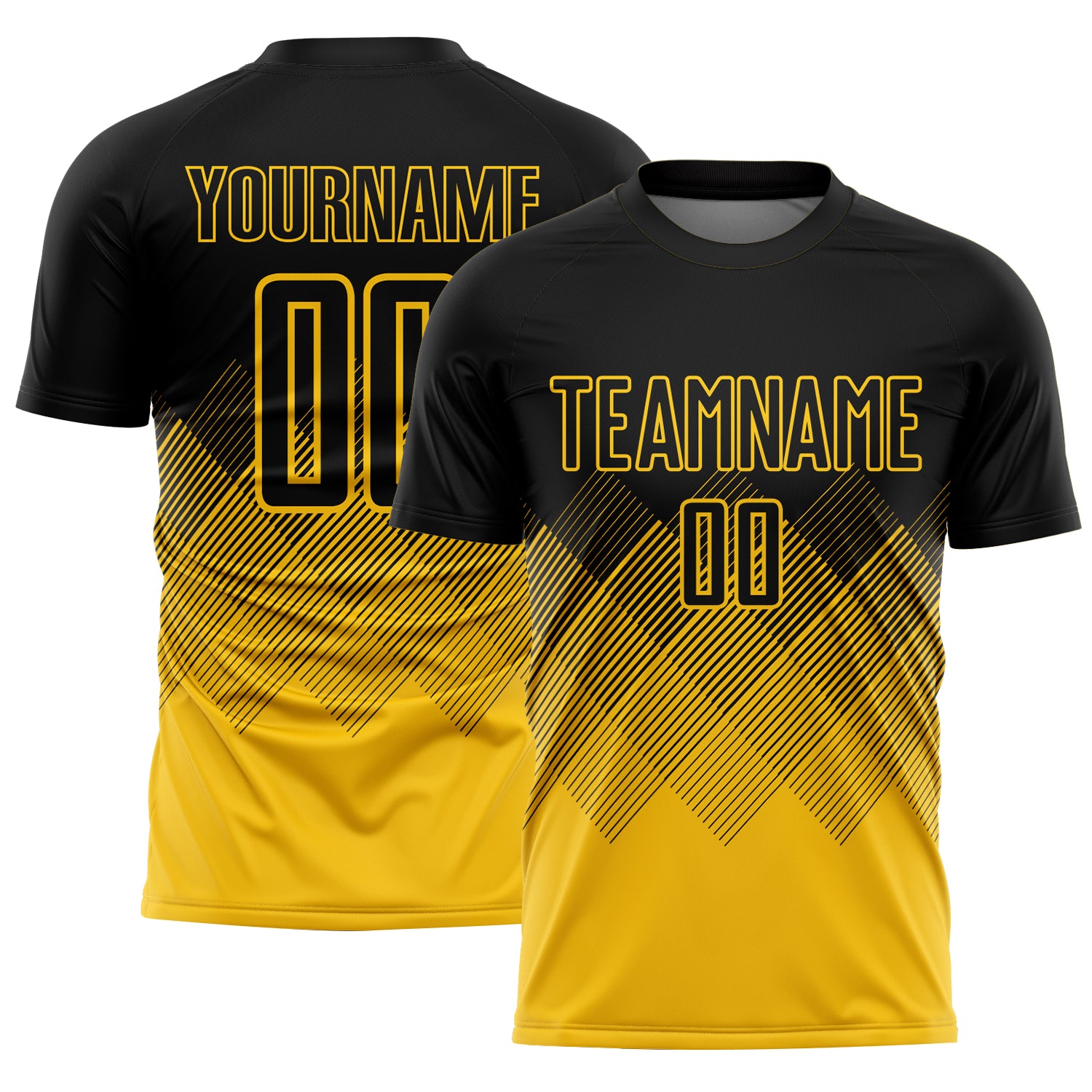 Custom Black Yellow Gradient Diamond Diagonal Lines Sports Sublimation Soccer Uniform Jersey