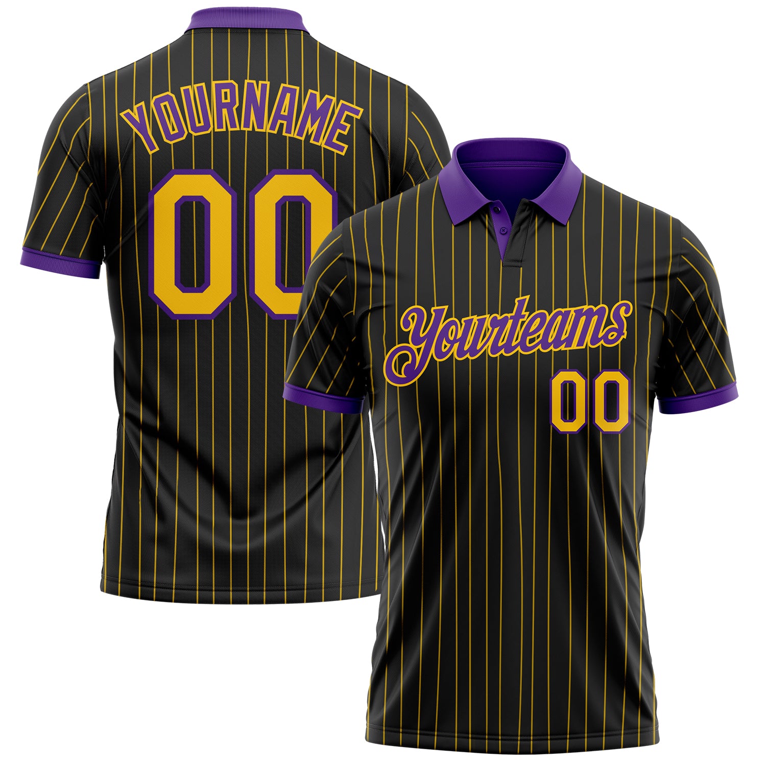 Custom Black Yellow Pinstripe-Purple Performance Polo Shirt