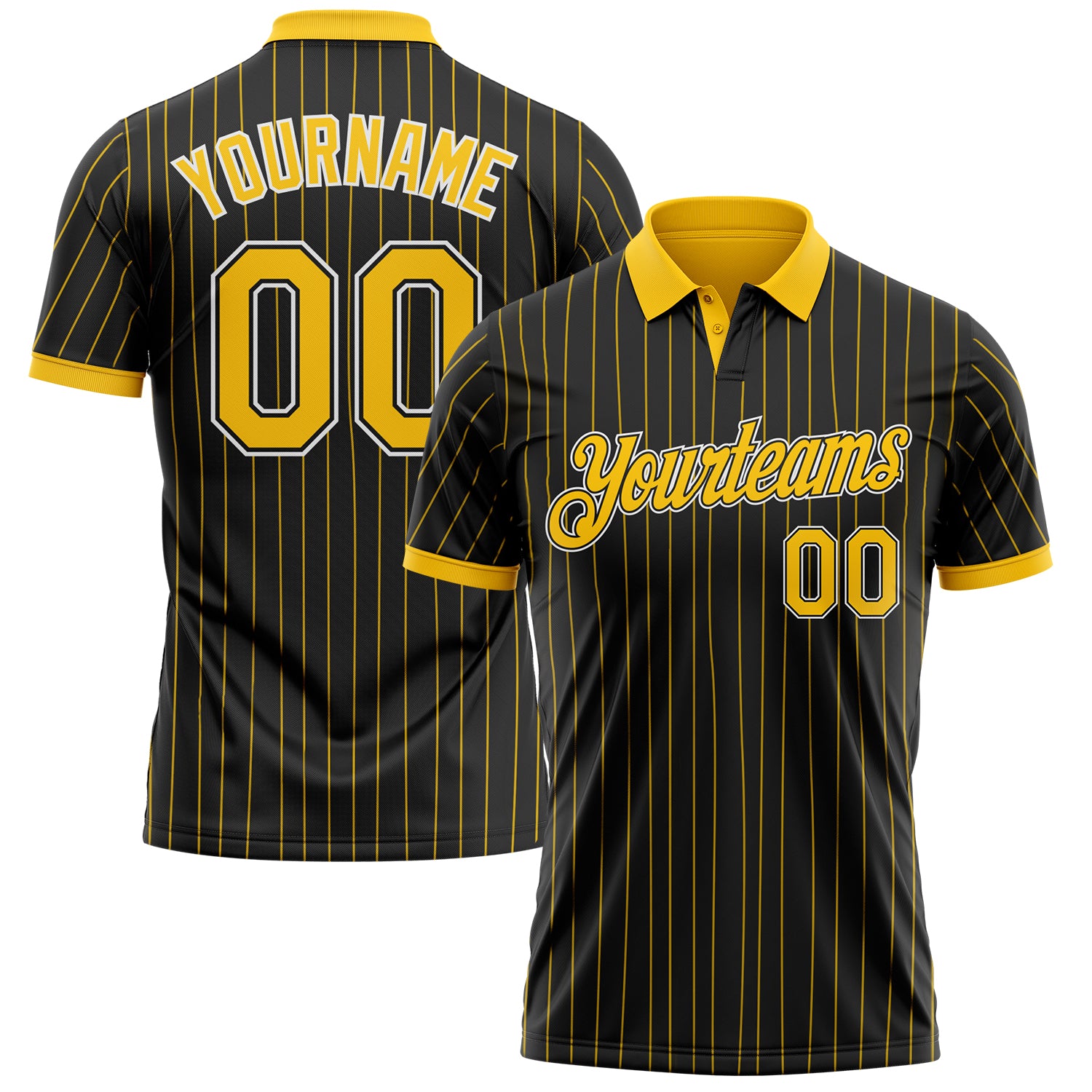Custom Black Yellow Pinstripe-White Performance Polo Shirt
