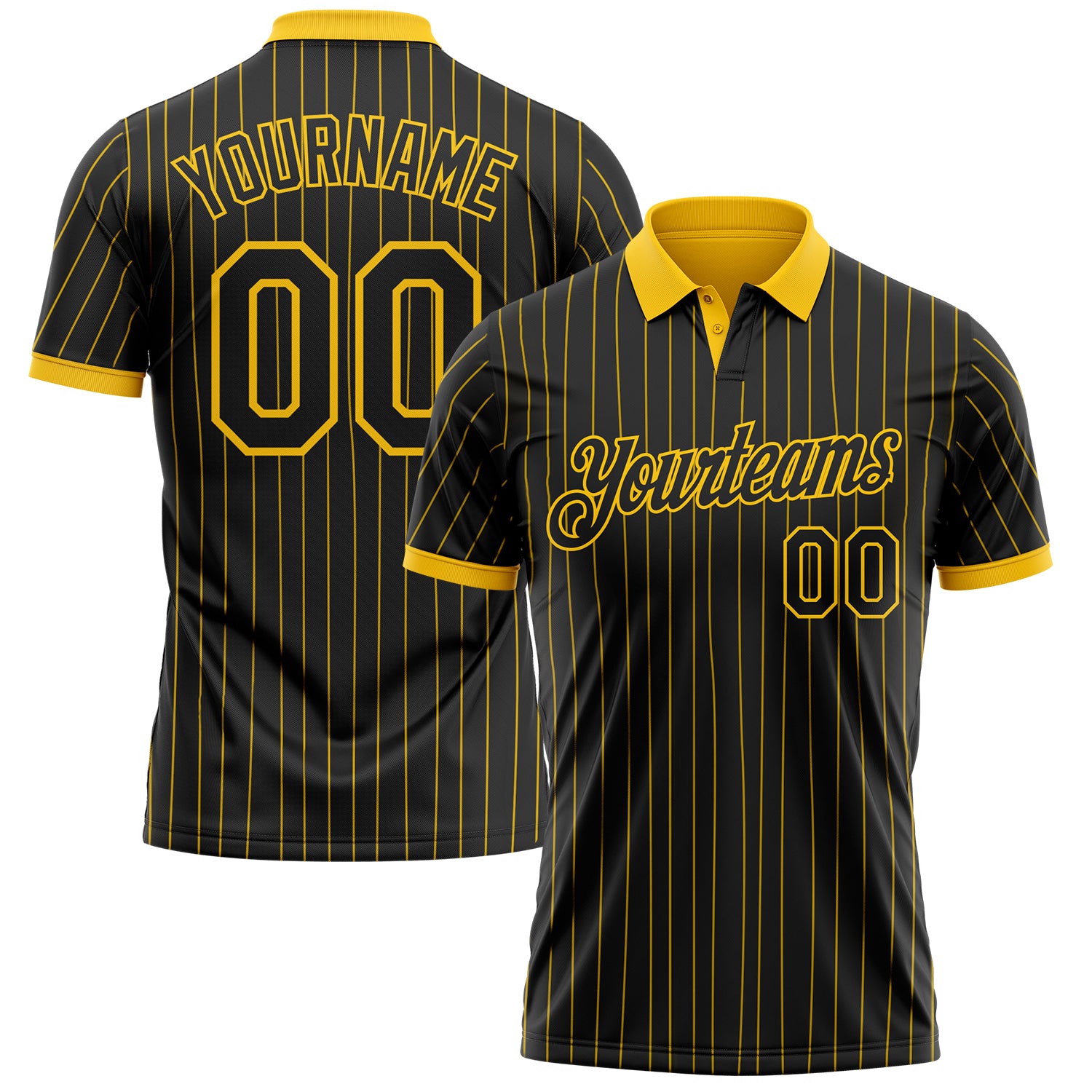 Custom Black Yellow Pinstripe-Yellow Performance Polo Shirt