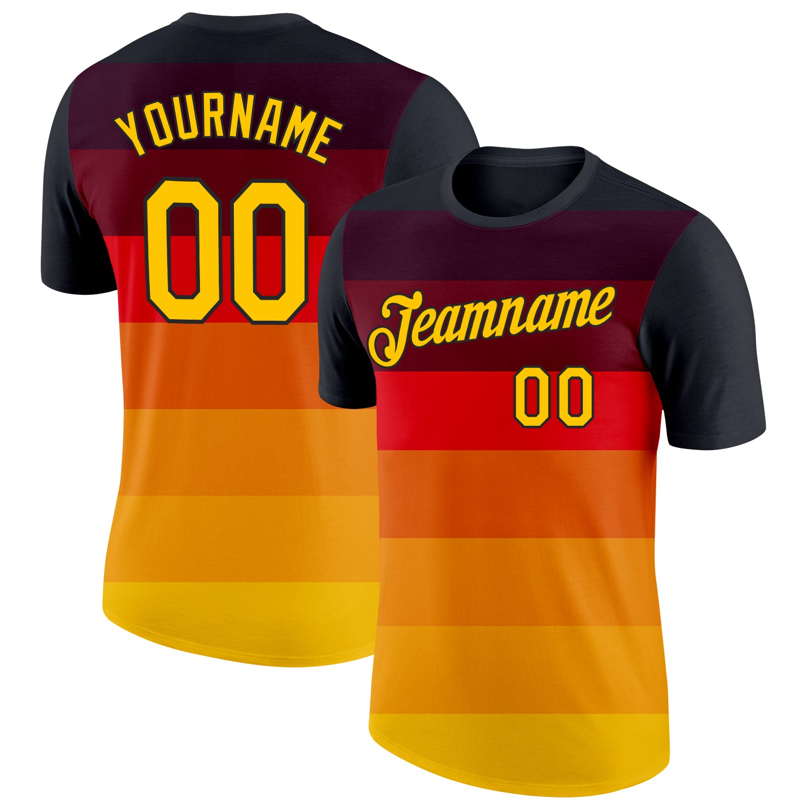 Custom Black Yellow-Red Germany Gradient Stripe Performance T-Shirt