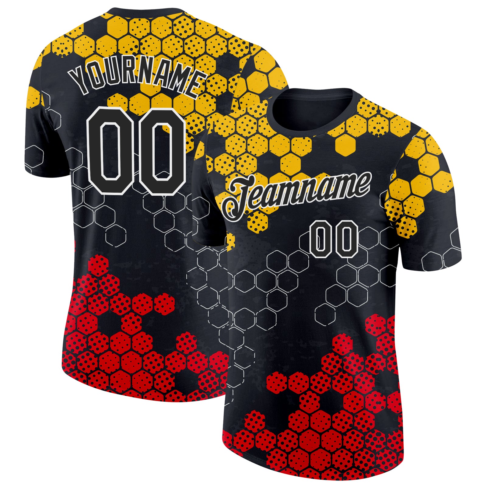 Custom Black Yellow Red-White Germany Geometric Performance T-Shirt