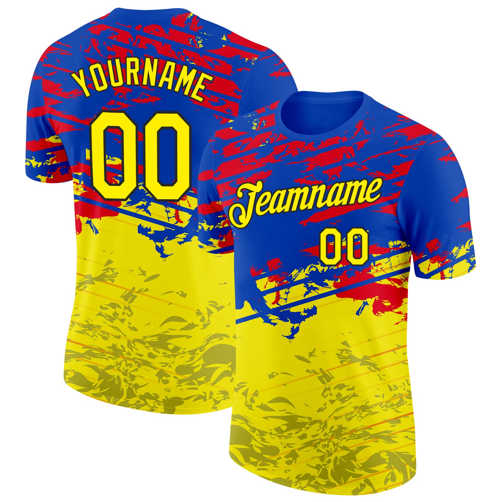 Custom Blue Light Yellow Red-Black Ecuador Splash Performance T-Shirt