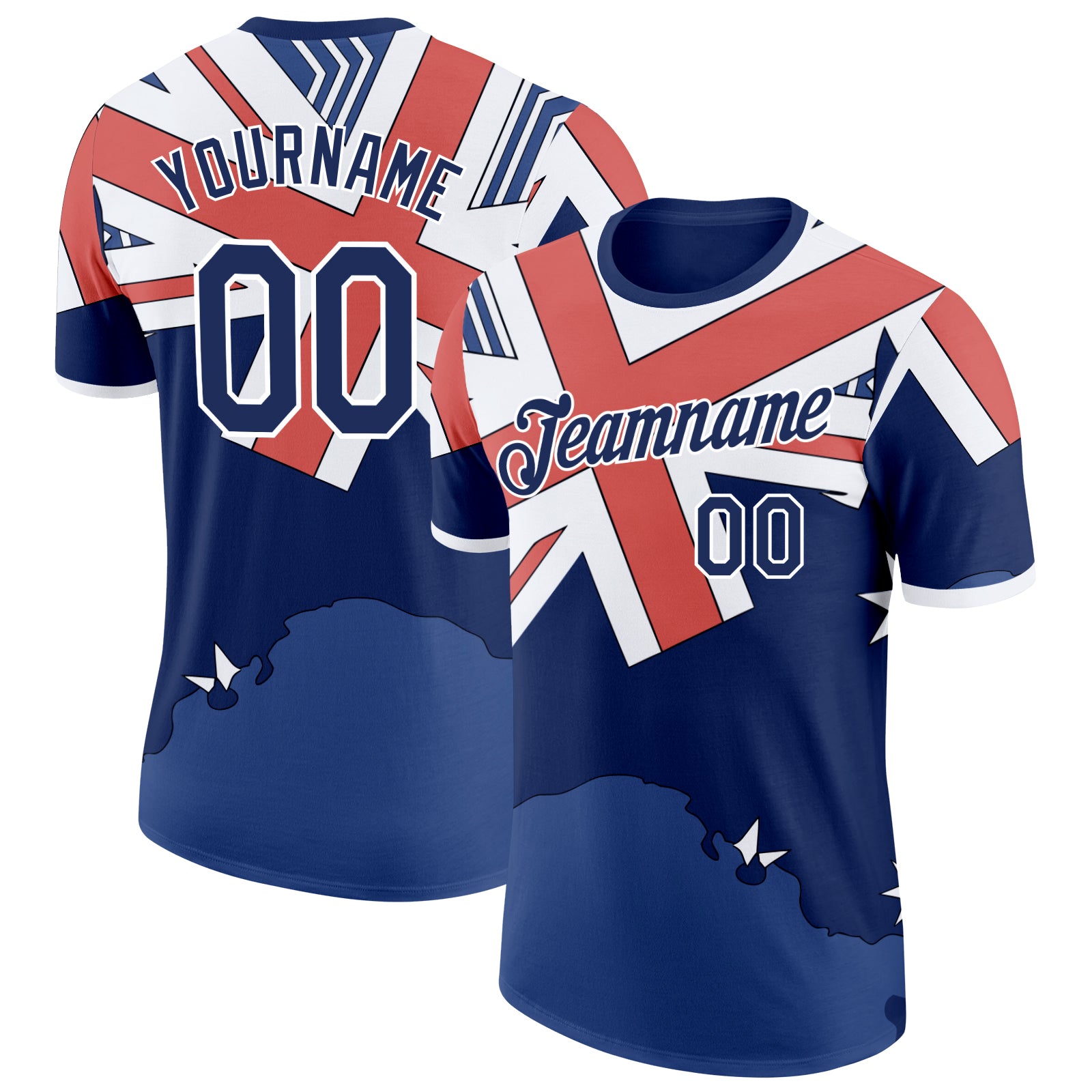 Custom Blue Navy Red-White Australian Flag Performance T-Shirt