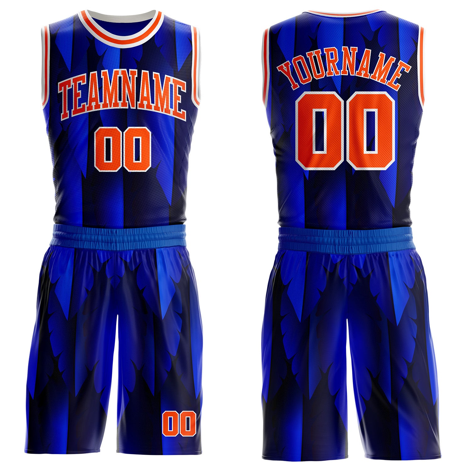 Custom Blue Orange-White Feather Boho Style Round Neck Sublimation Basketball Uniform Jersey