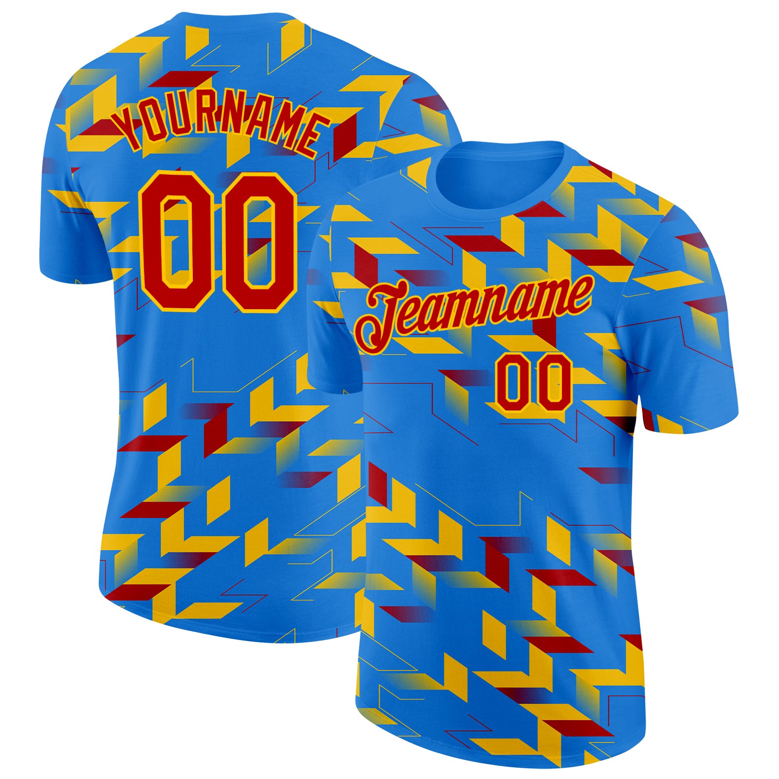 Custom Blue Red-Yellow Democratic Republic Of Congo Geometric Performance T-Shirt