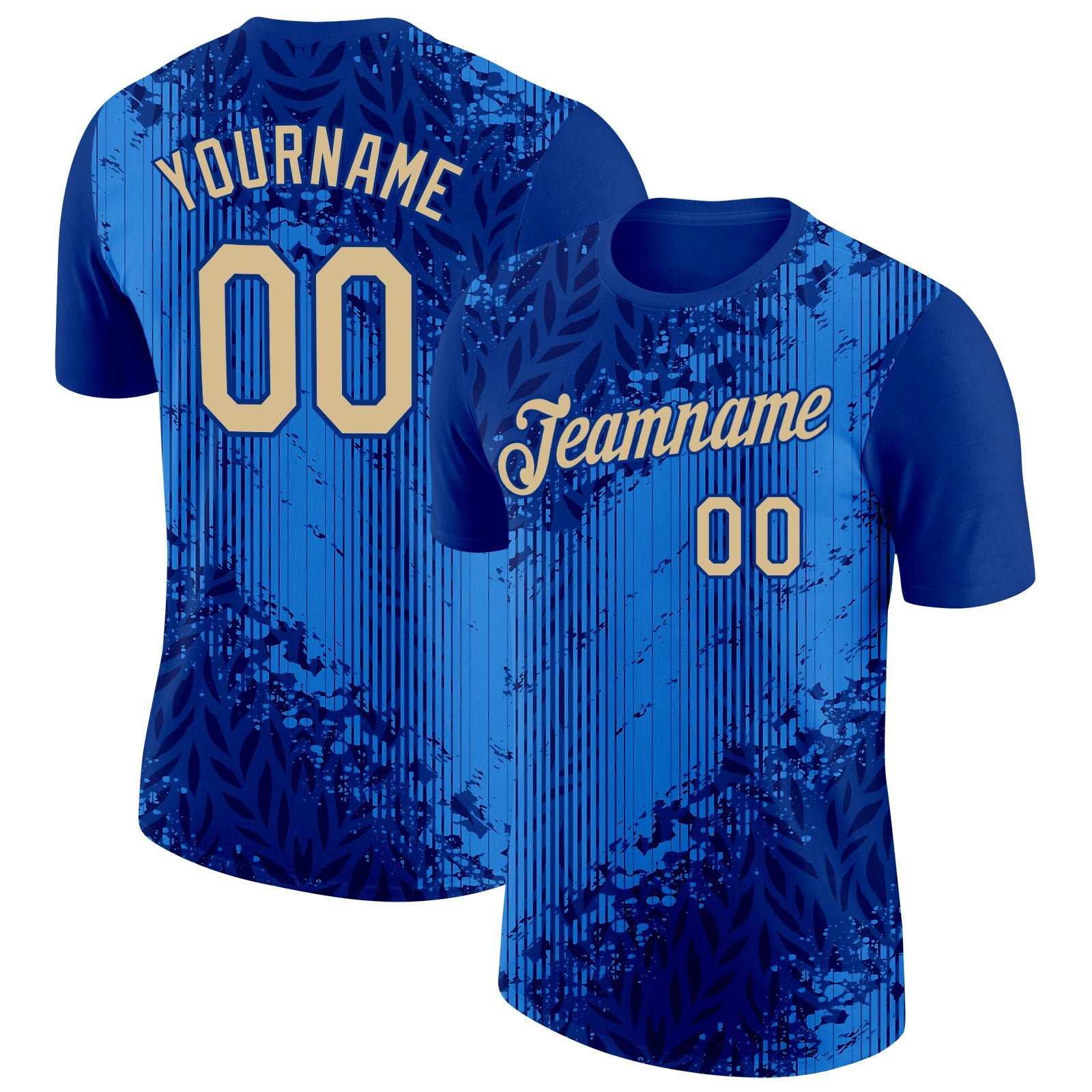 Custom Blue Vegas Gold-Royal Italy Line Splash Performance T-Shirt