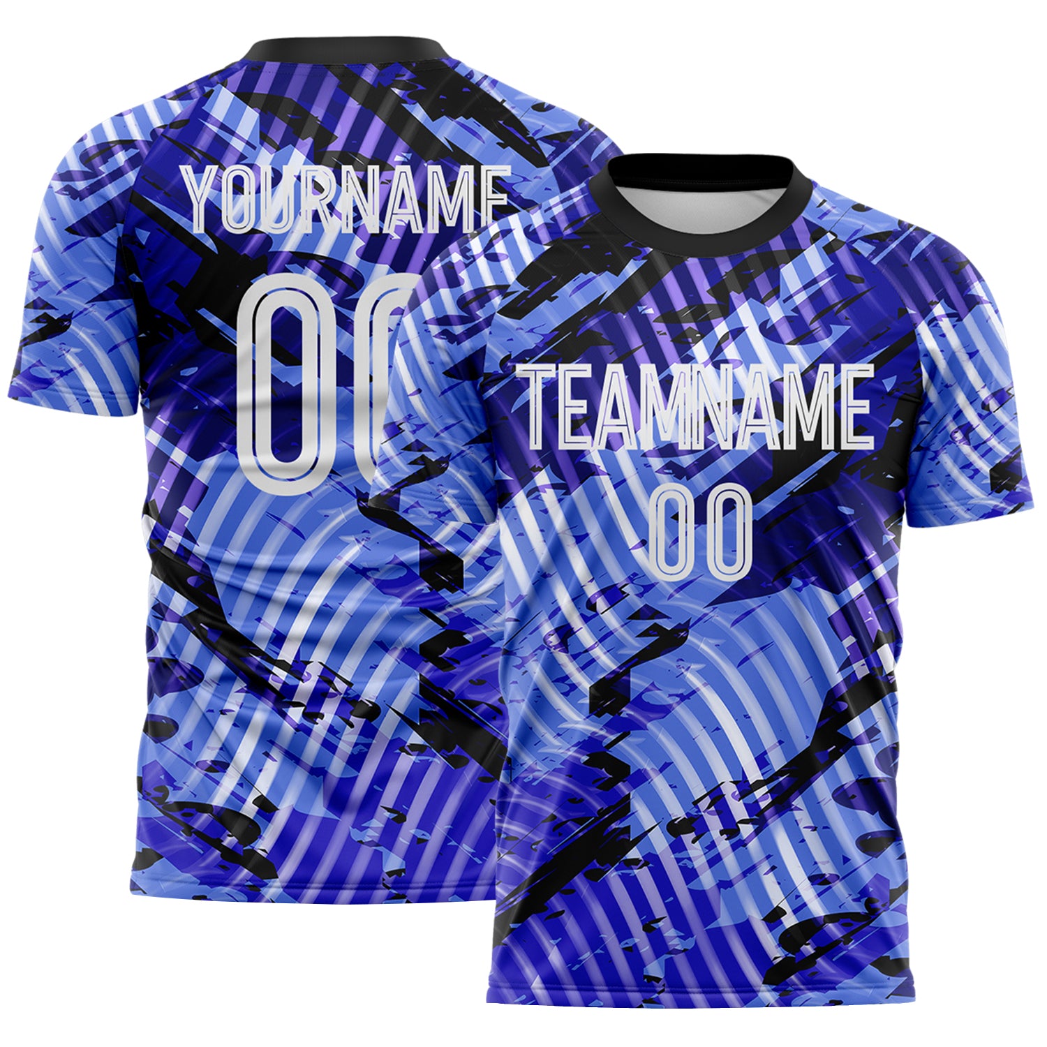 Custom Blue White-Black Abstract Swirl Wave Grunge Splatter Sublimation Soccer Uniform Jersey
