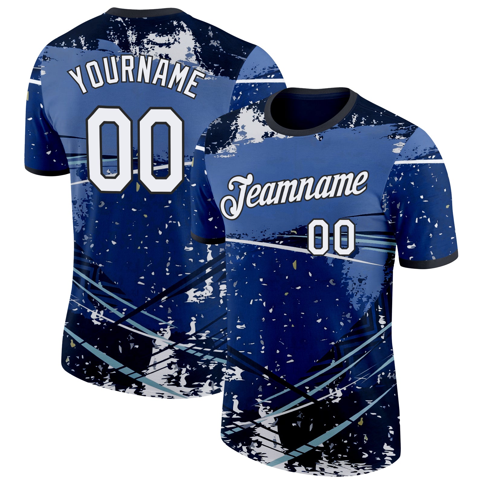 Custom Blue White-Black Argentina Fragment And Line Performance T-Shirt