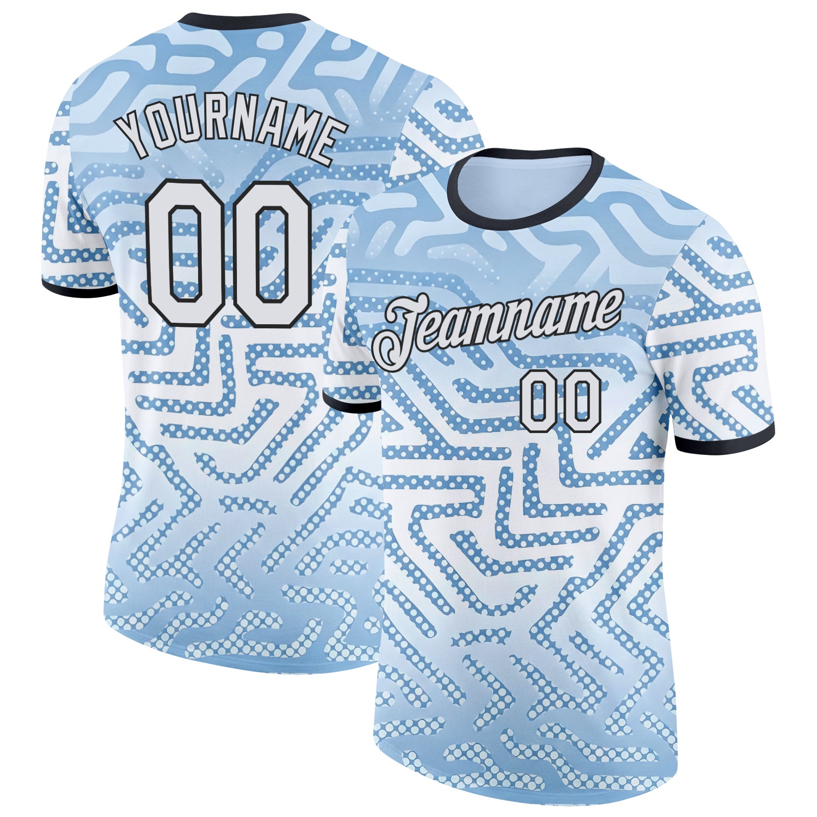 Custom Blue White-Black Argentina Geometric Polka Dot Lines Performance T-Shirt