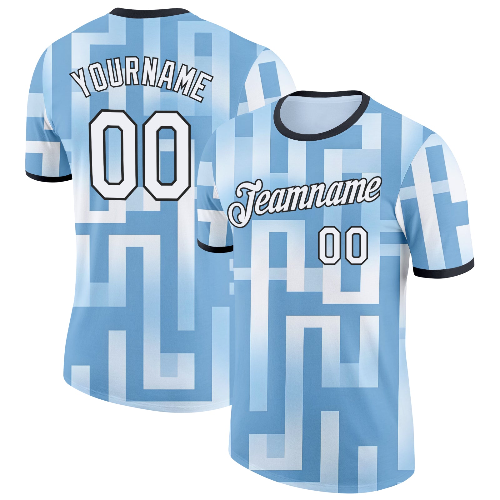 Custom Blue White-Black Argentina Geometric Shape Performance T-Shirt