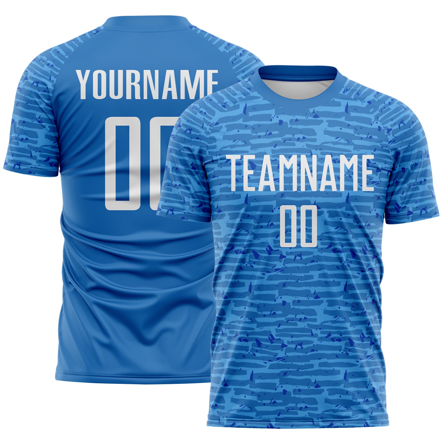 Custom Blue-White Distressed Fragment Brush Stroke Sublimation Soccer Uniform Jersey