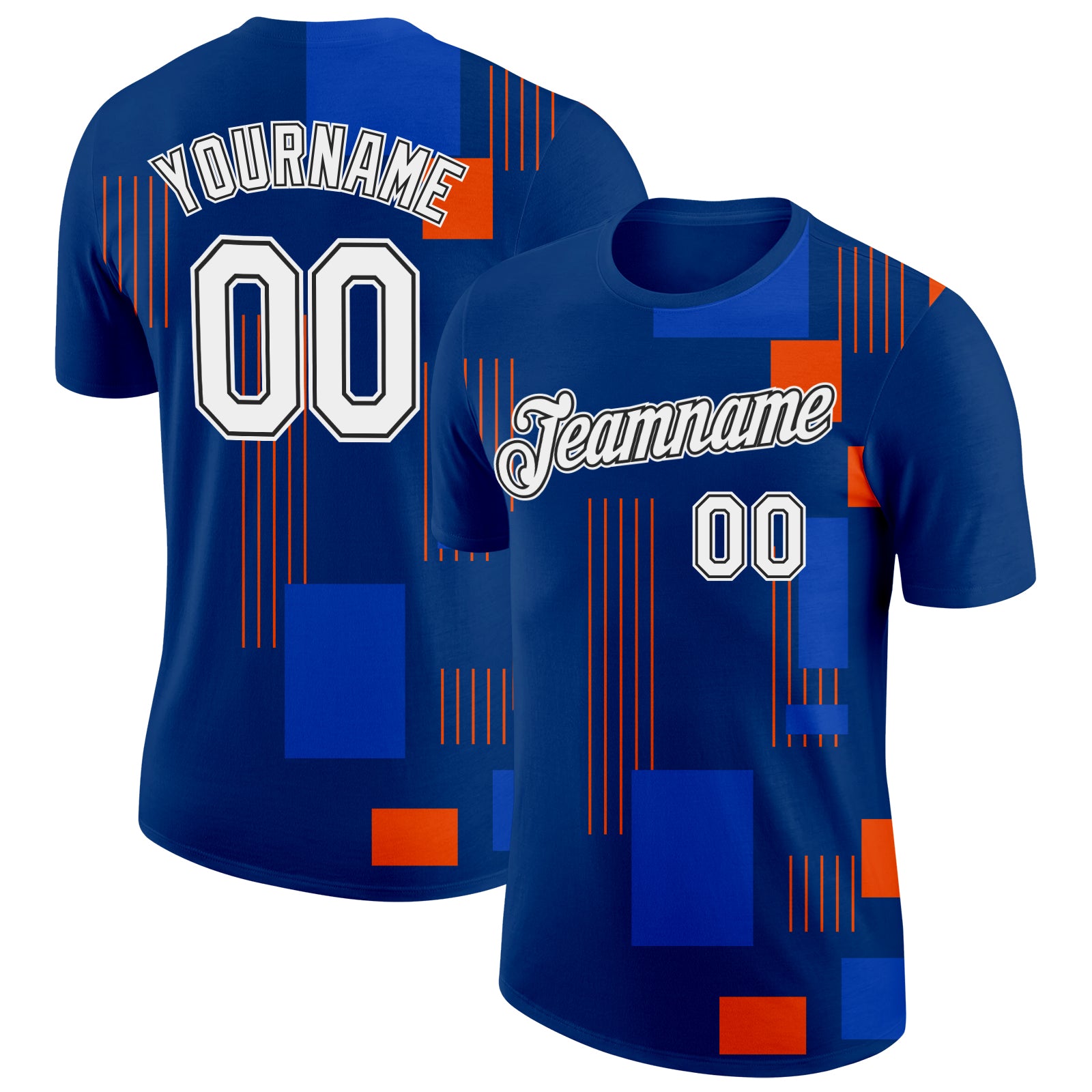 Custom Blue White Orange-Black Netherlands Geometric Shapes Performance T-Shirt