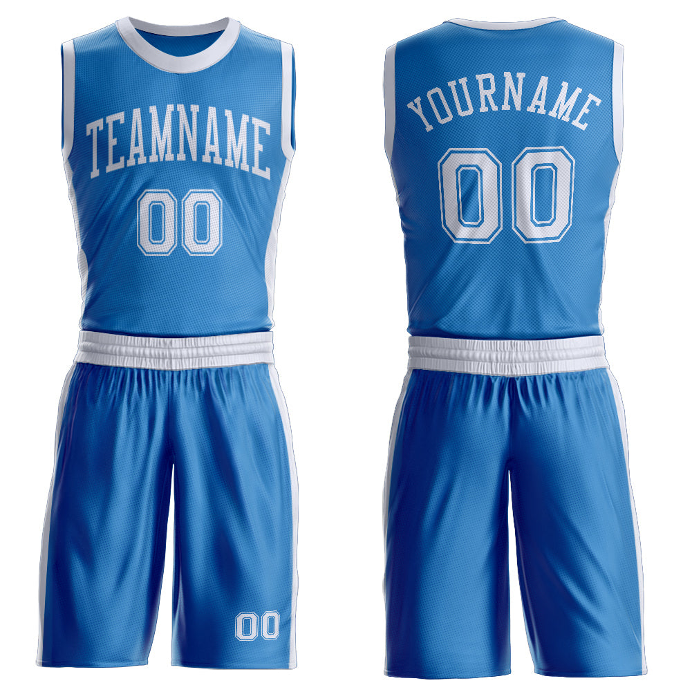 Custom Blue White Round Neck Suit Basketball Jersey
