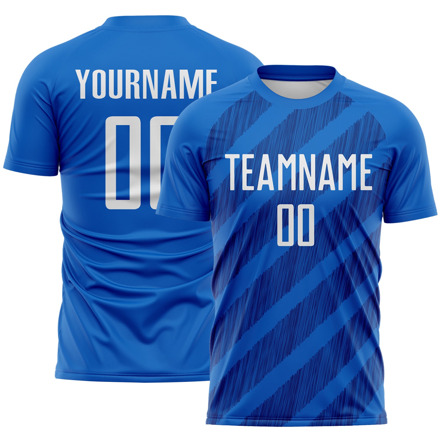 Custom Blue White-Royal Diagonal Stripes Sublimation Soccer Uniform Jersey