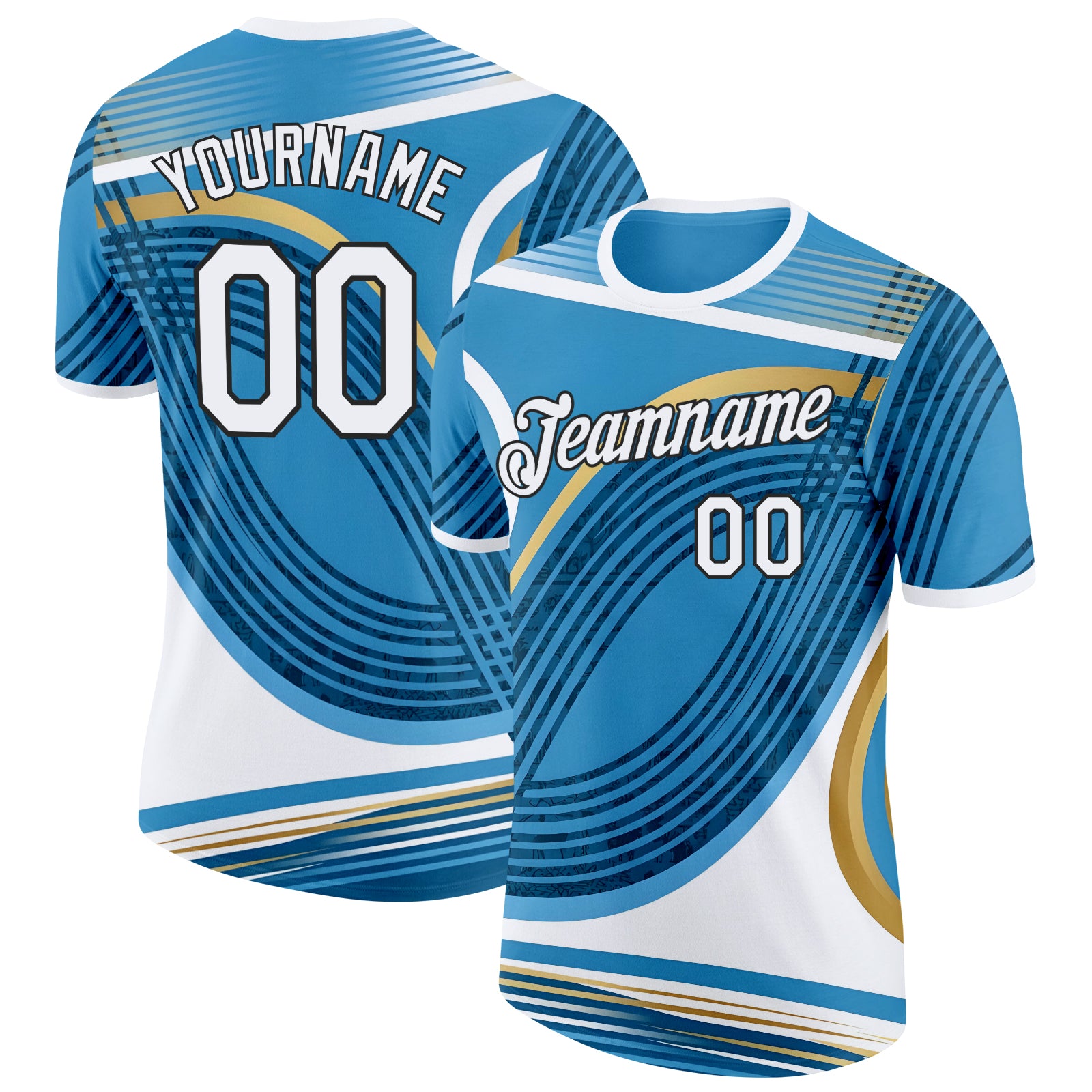 Custom Blue White Vegas Gold-Black Argentina Line Performance T-Shirt