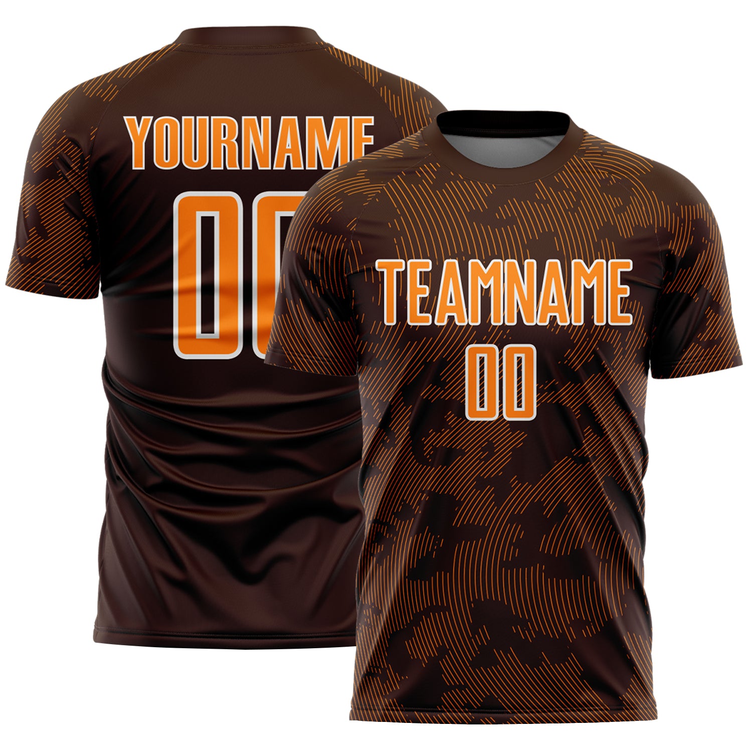 Custom Brown Bay Orange-White Curve Lines Sublimation Soccer Uniform Jersey