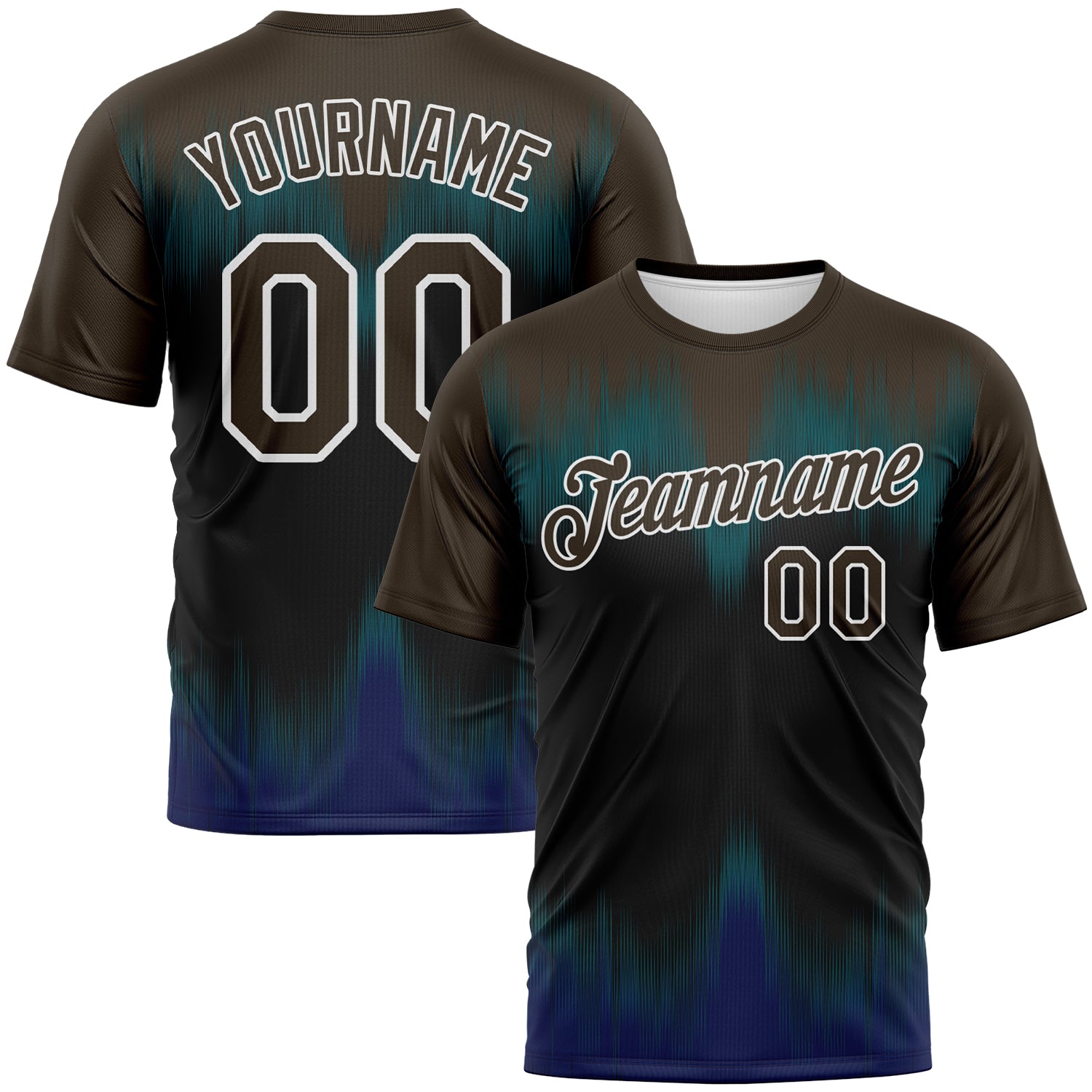 Custom Brown Black Royal-White 3D Pattern Bermuda Playa Fade Effect Performance T-Shirt