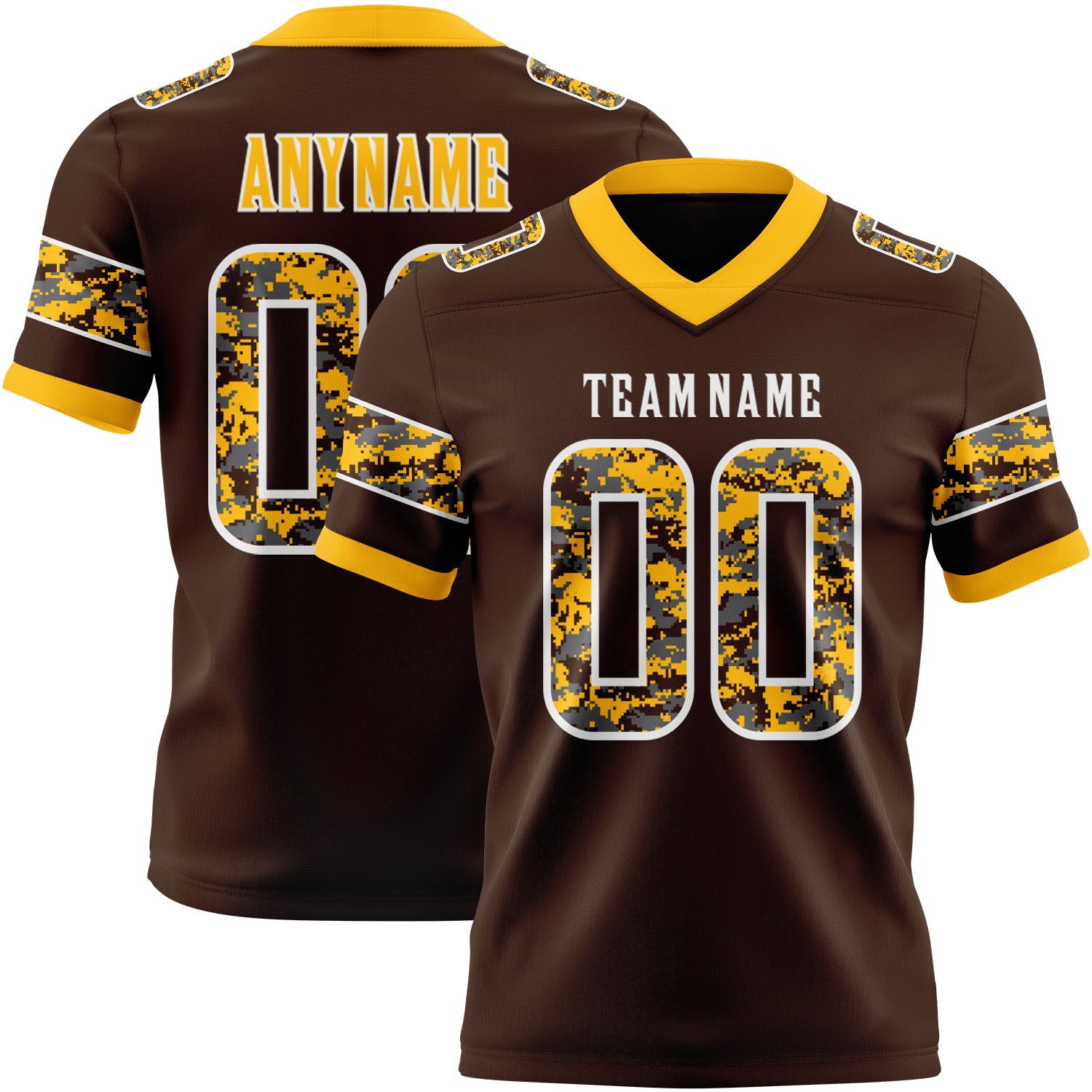 Custom Brown Camo White-Gold Authentic Digital Camouflage Panel Football Jersey