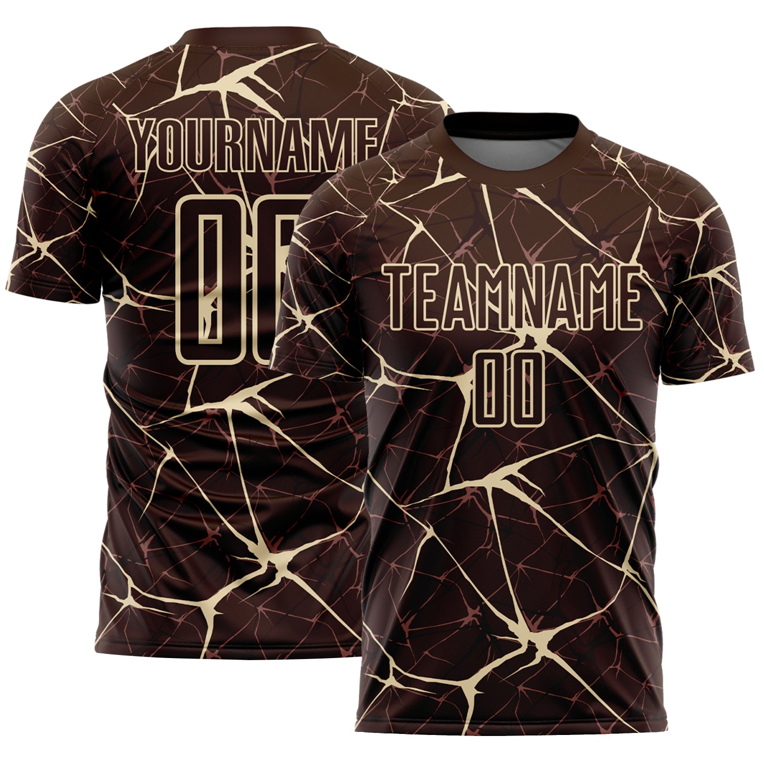 Custom Brown-Cream Abstract Network Crackle Sublimation Soccer Uniform Jersey