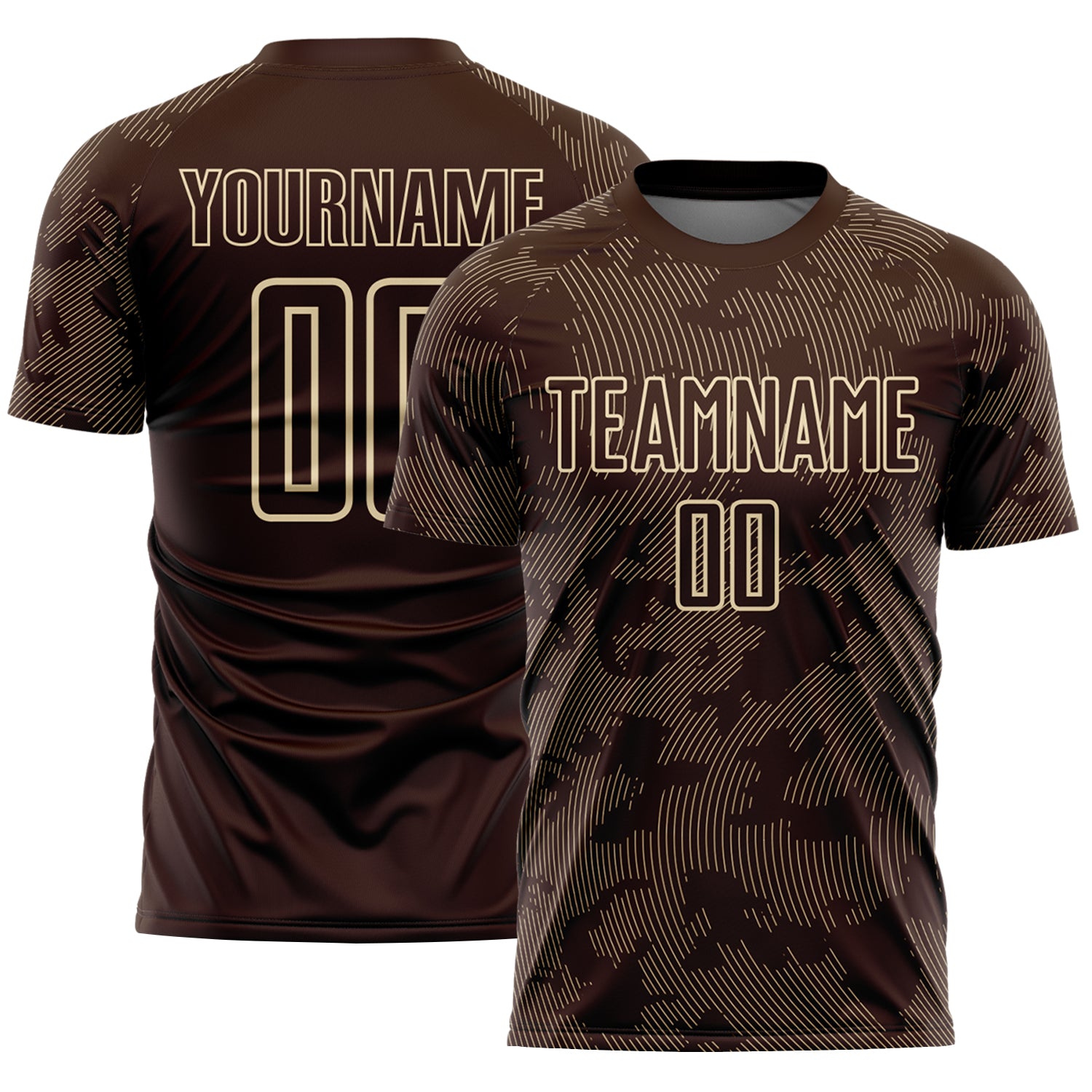 Custom Brown-Cream Curve Lines Sublimation Soccer Uniform Jersey