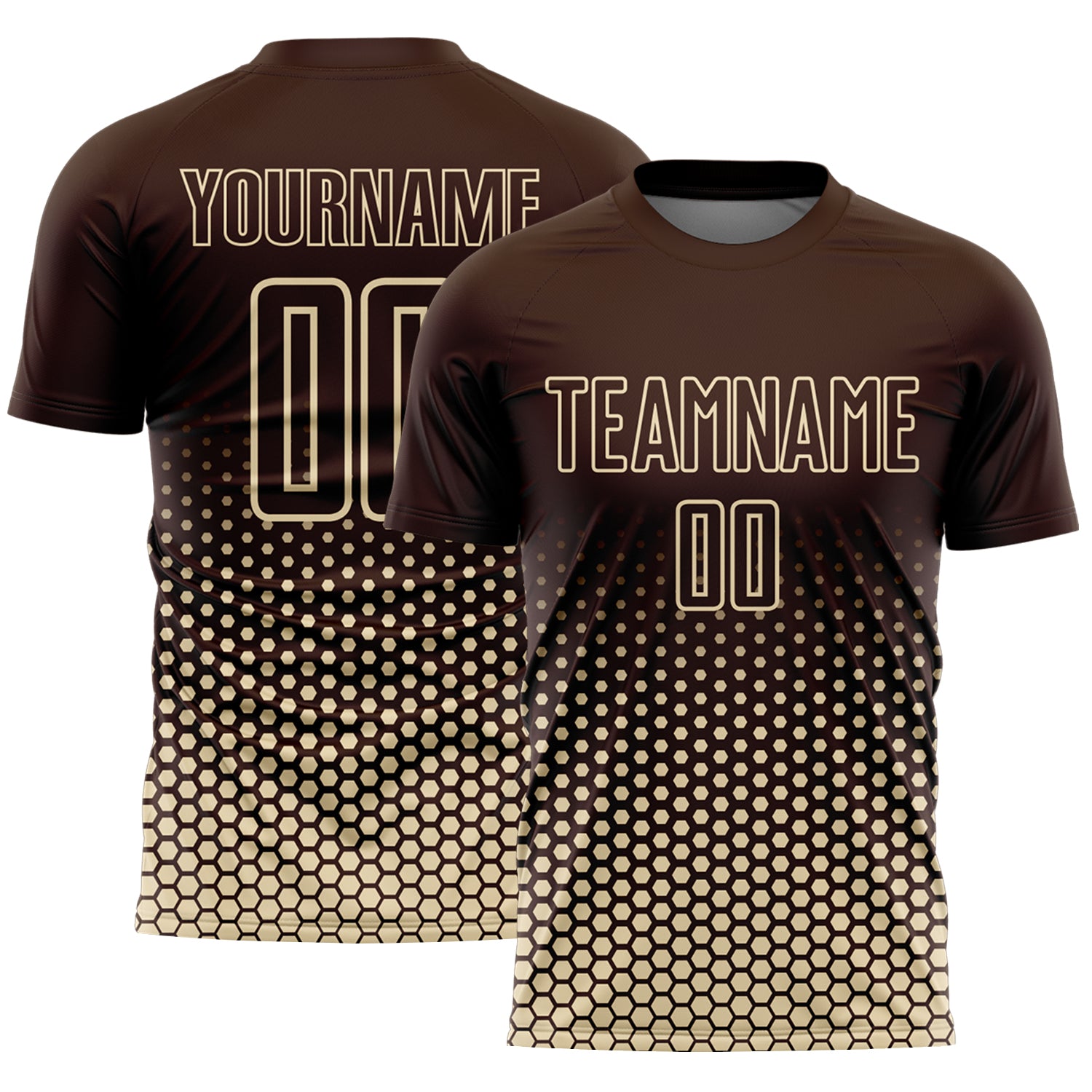 Custom Brown-Cream Geometric Hexagonal Dot Gradient Sublimation Soccer Uniform Jersey