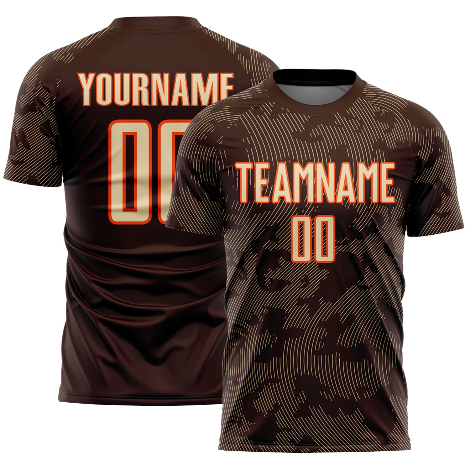 Custom Brown Cream-Orange Curve Lines Sublimation Soccer Uniform Jersey