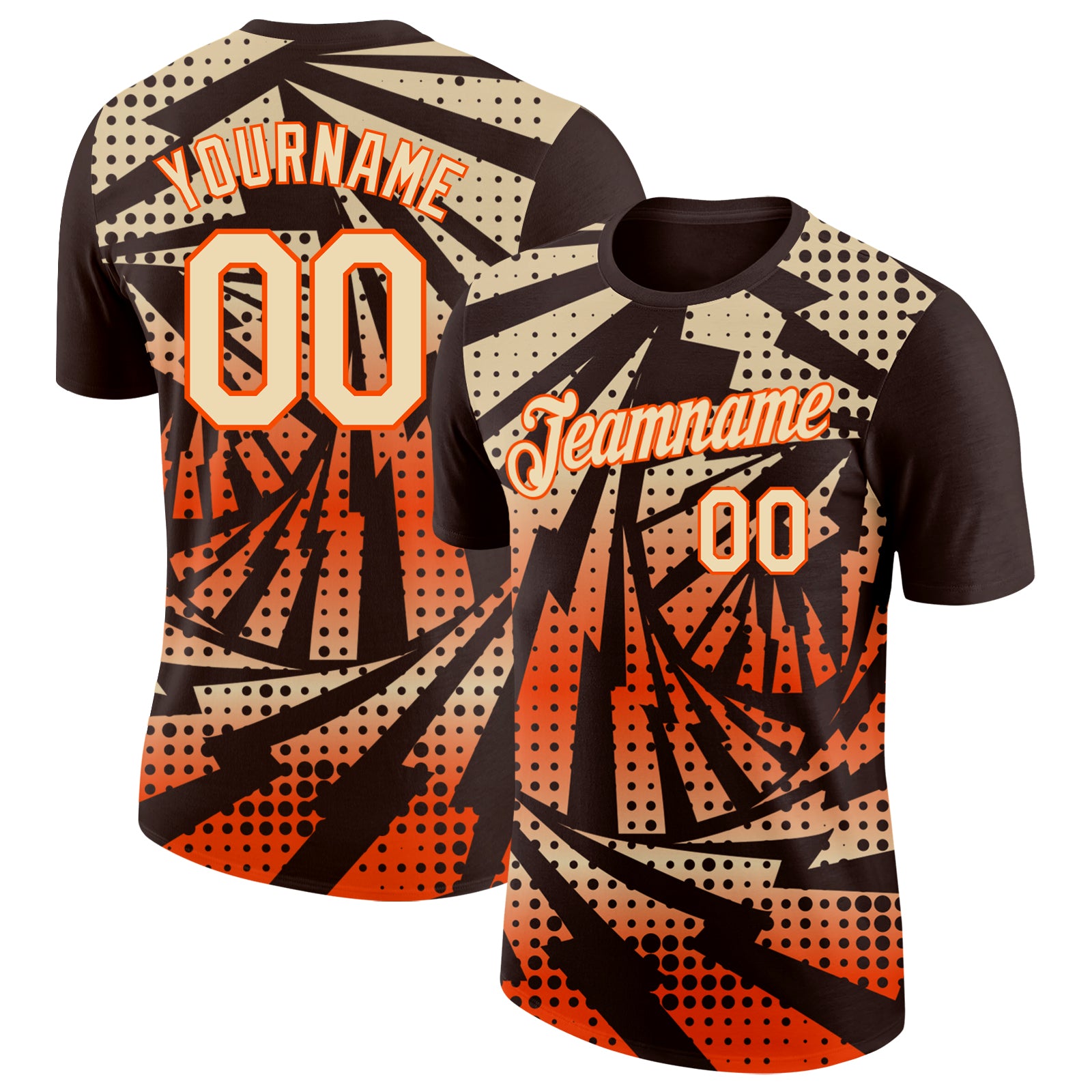 Custom Brown Cream-Orange Lightning Gradient Dot Performance T-Shirt