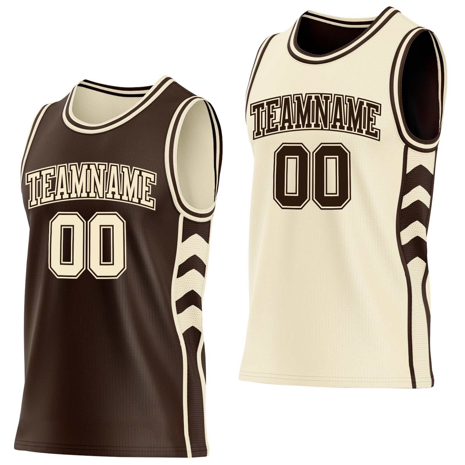 Custom Brown-Cream Side Panel Geometric Chevron Reversible Double Side Sublimation Basketball Set Jersey
