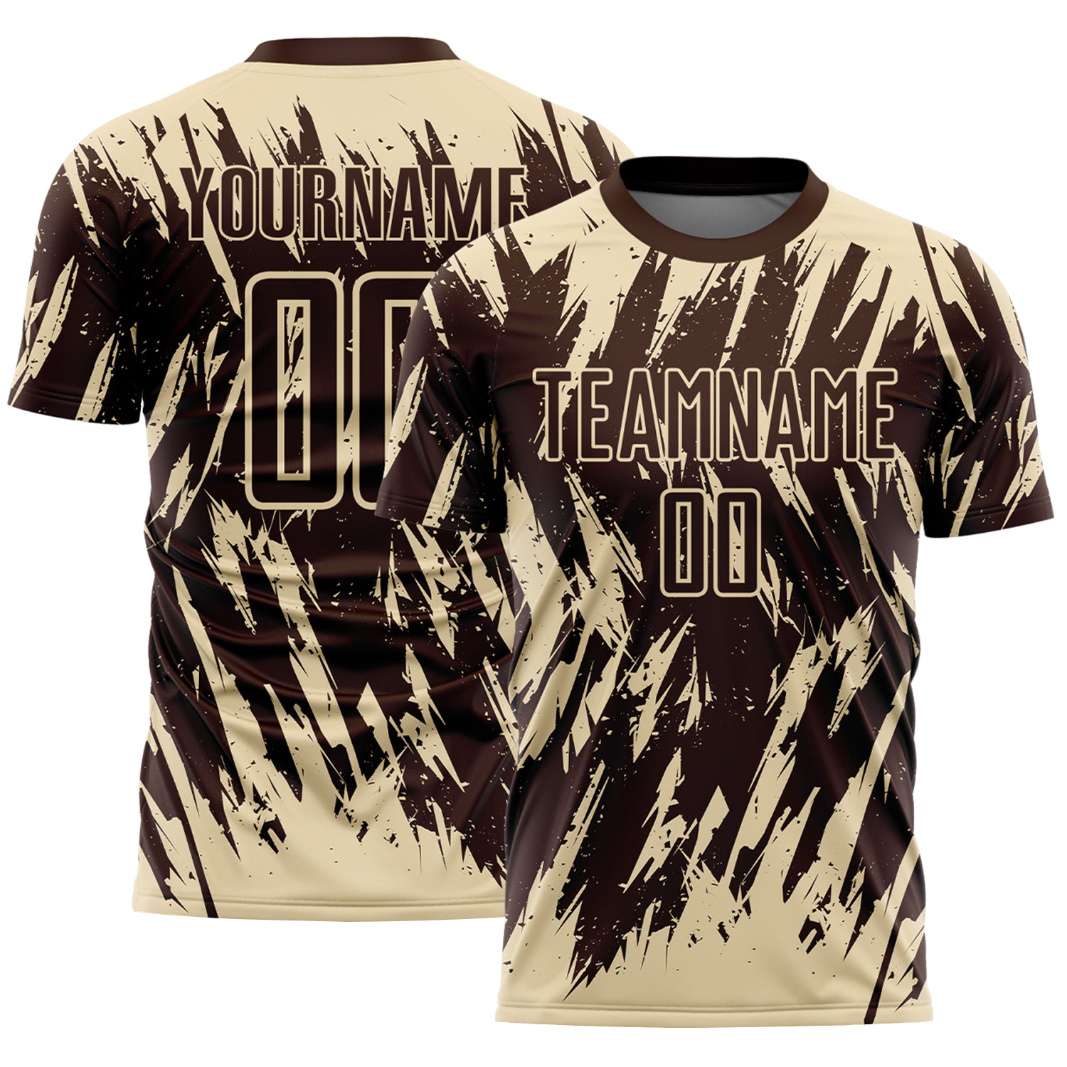 Custom Brown-Cream Splatter Torn Sharp Brush Stroke Sublimation Soccer Uniform Jersey