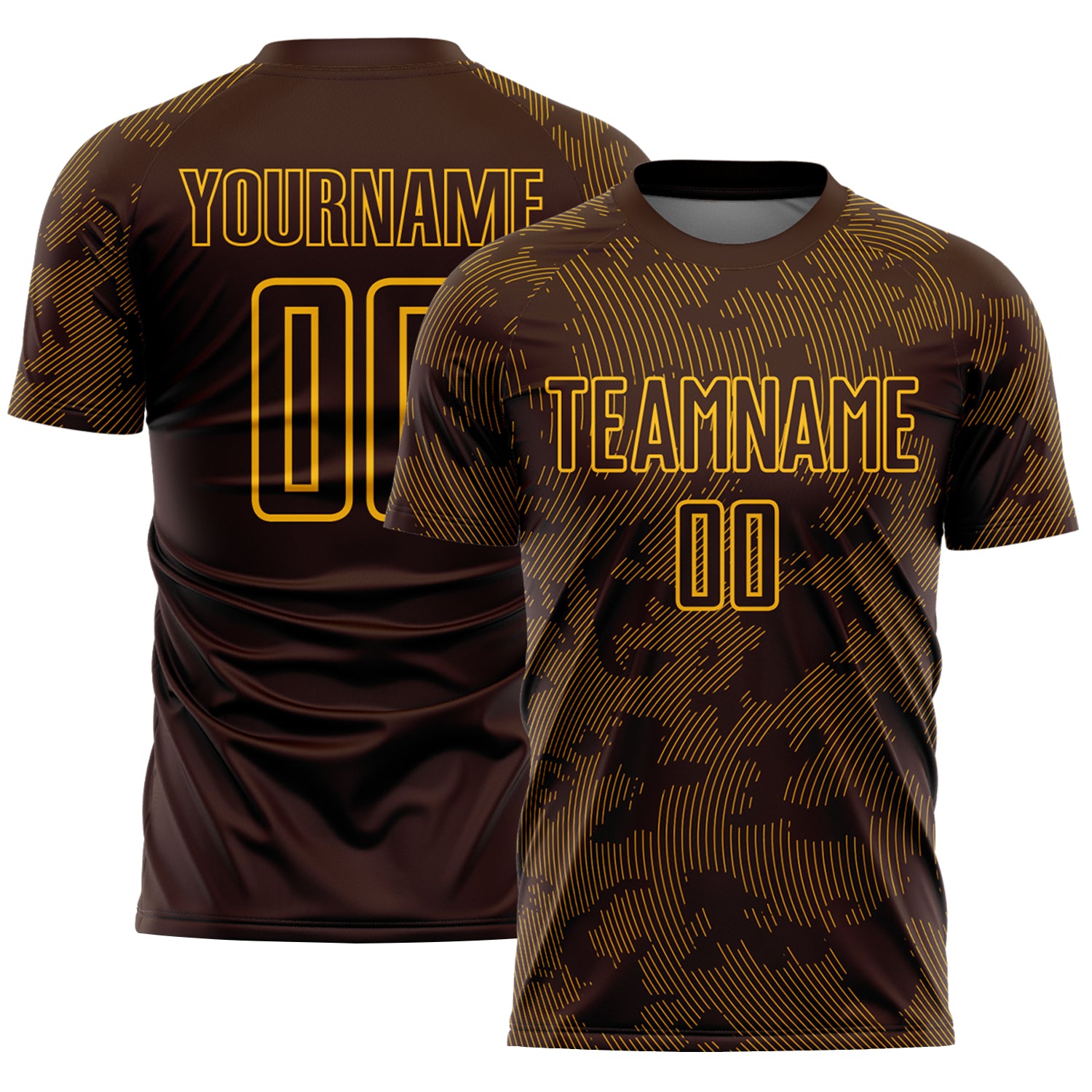 Custom Brown-Gold Curve Lines Sublimation Soccer Uniform Jersey