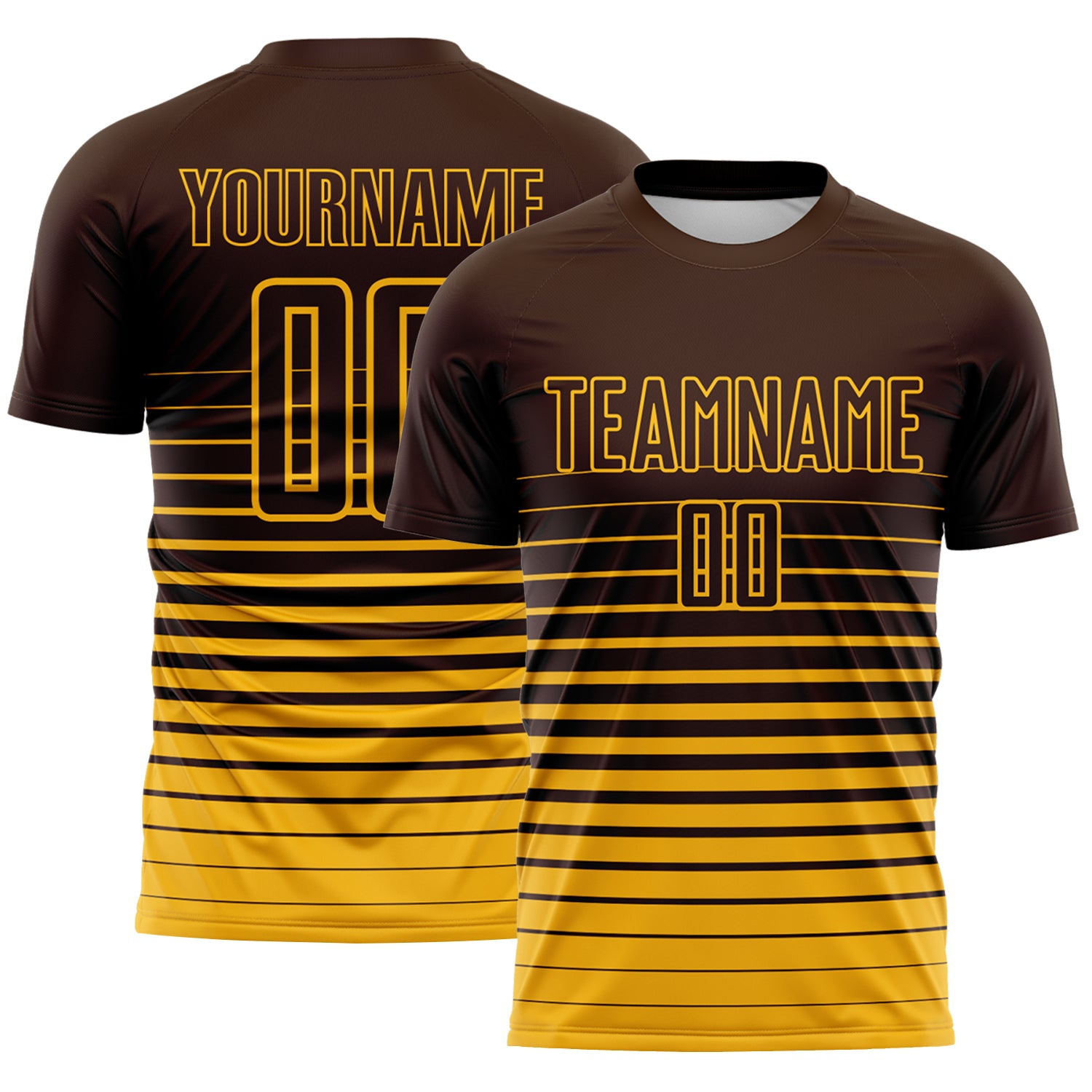 Custom Brown Gold Gradient Pinstripe Sublimation Soccer Uniform Jersey