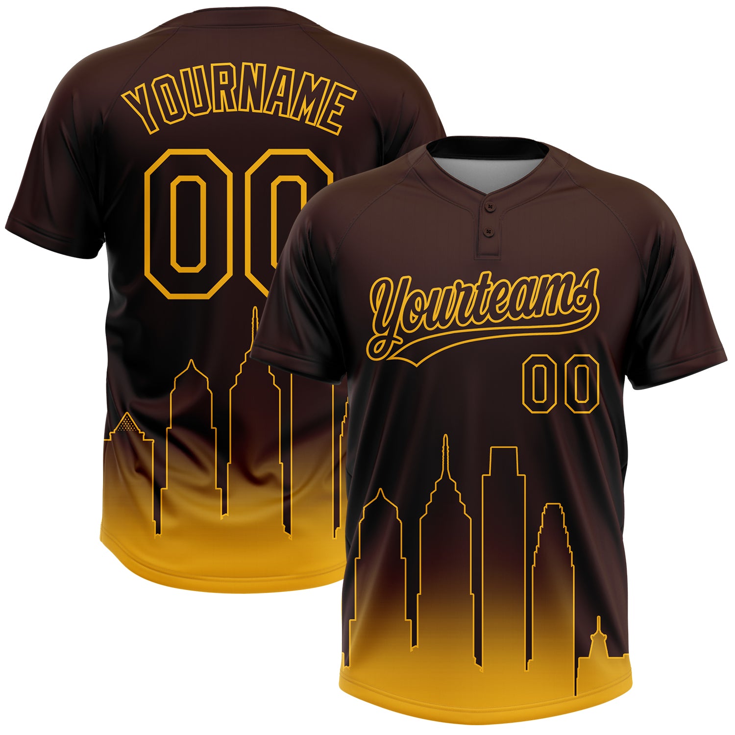 Custom Brown Gold San Diego City Edition Gradient Two-Button Unisex Softball Jersey