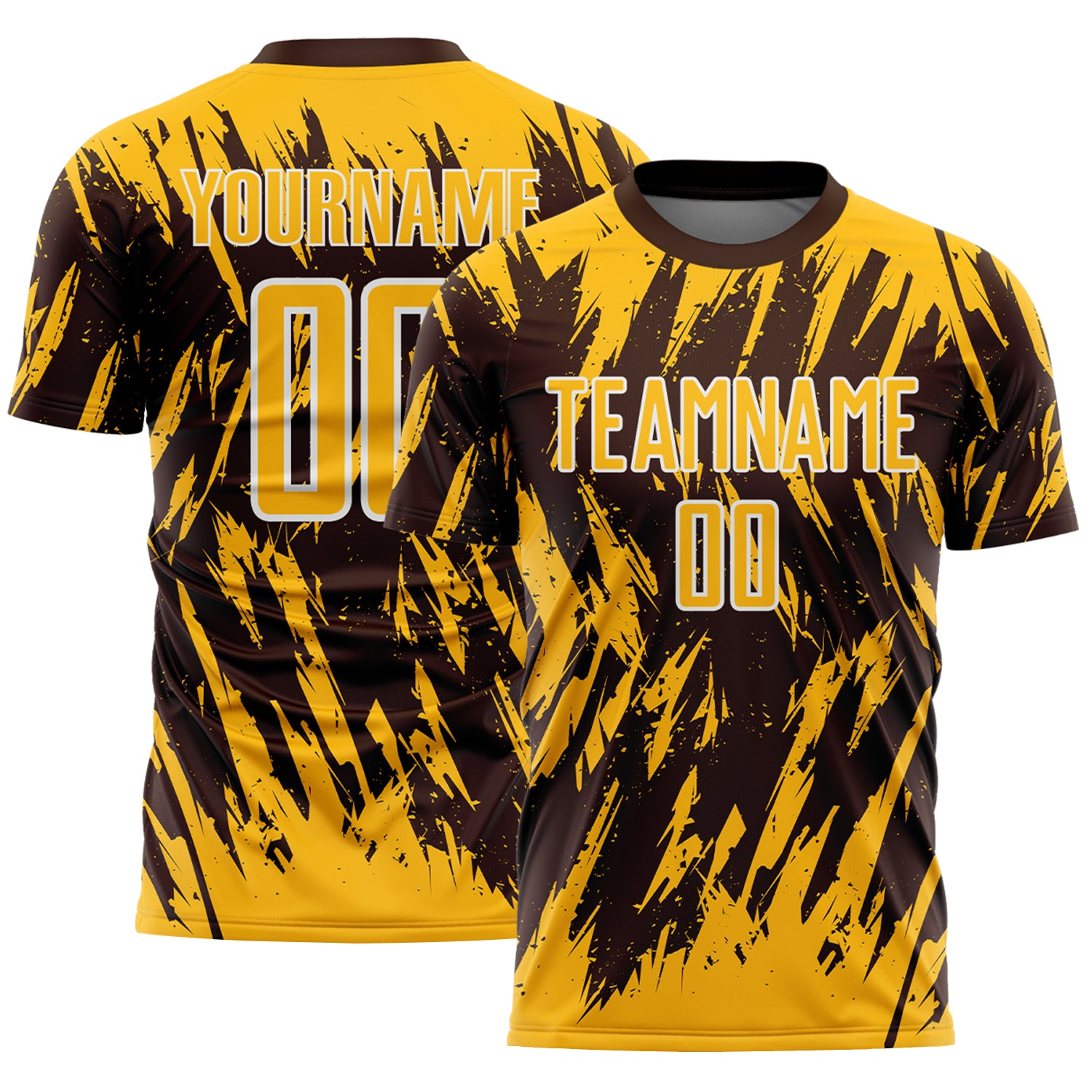 Custom Brown Gold-White Splatter Torn Sharp Brush Stroke Sublimation Soccer Uniform Jersey
