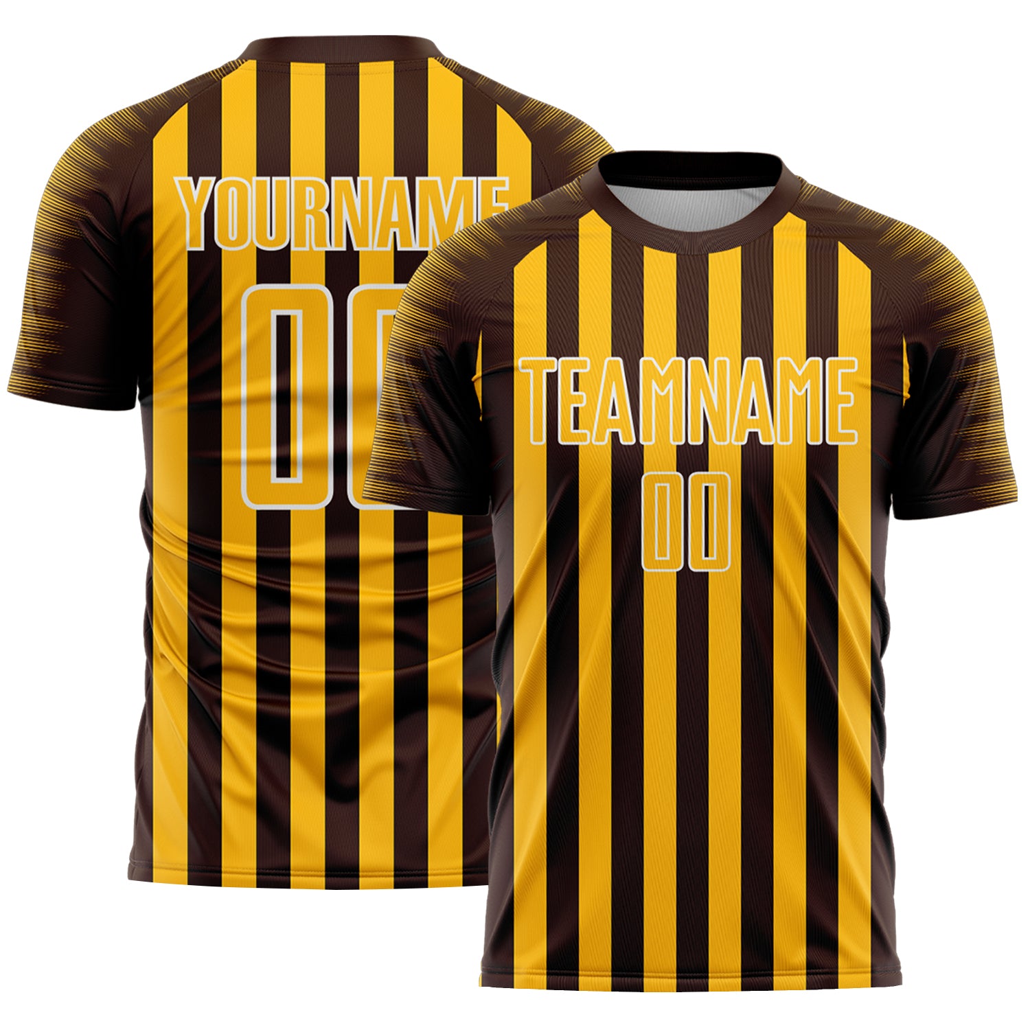 Custom Brown Gold-White Stripe Sports Sublimation Soccer Uniform Jersey