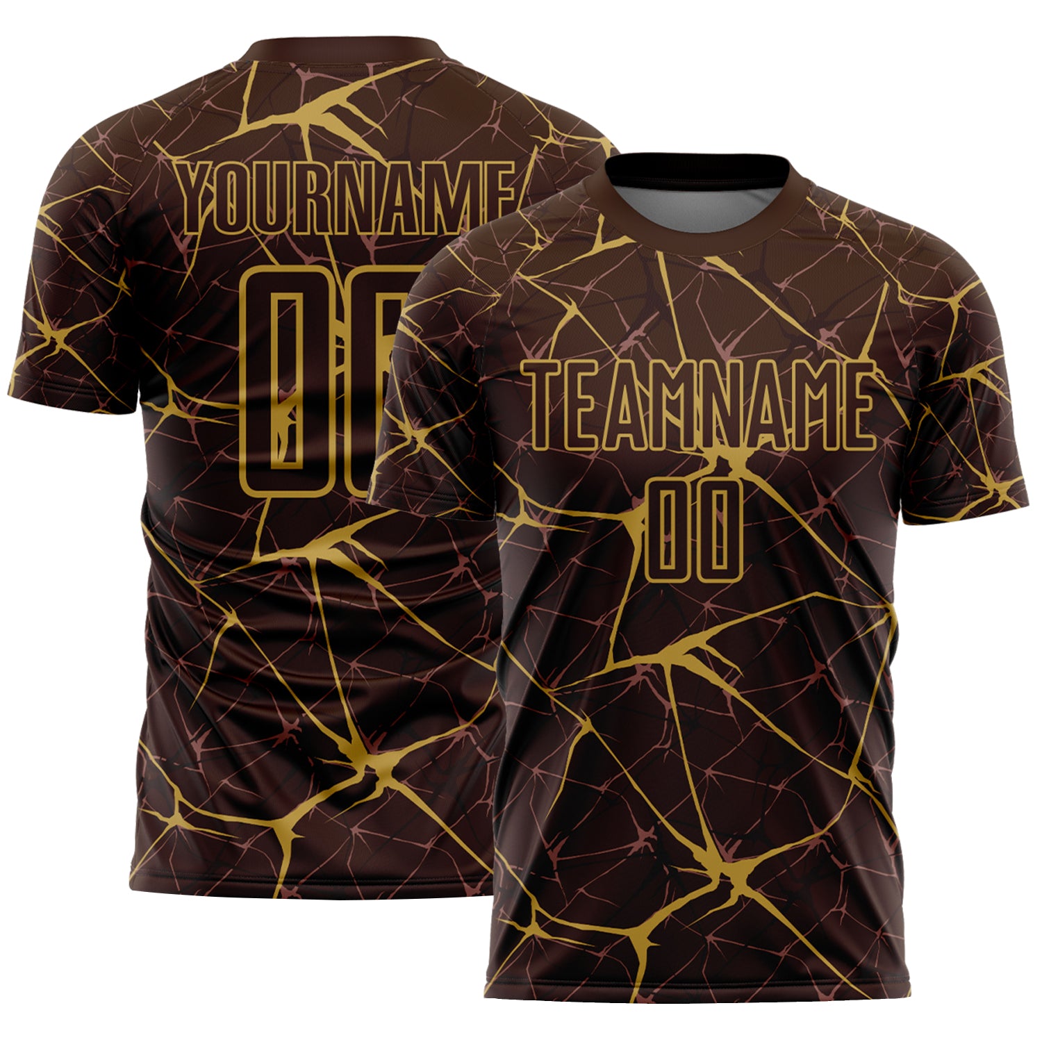 Custom Brown-Old Gold Abstract Network Crackle Sublimation Soccer Uniform Jersey