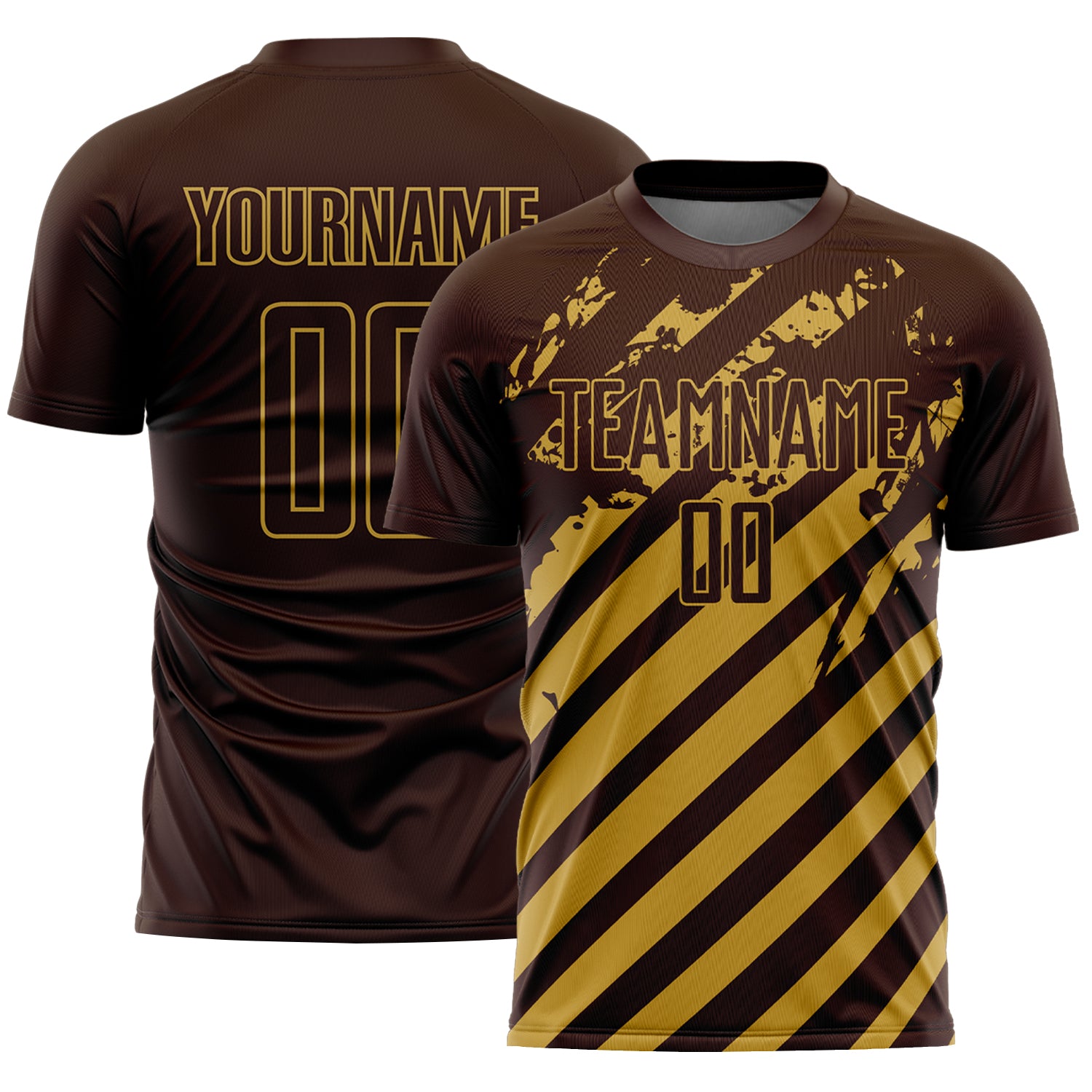 Custom Brown Old Gold Distressed Diagonal Stripe Pattern Sports Sublimation Soccer Uniform Jersey