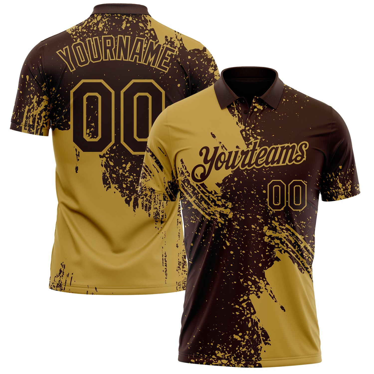 Custom Brown-Old Gold Distressed Scratch Brush Stroke Performance Polo Shirt