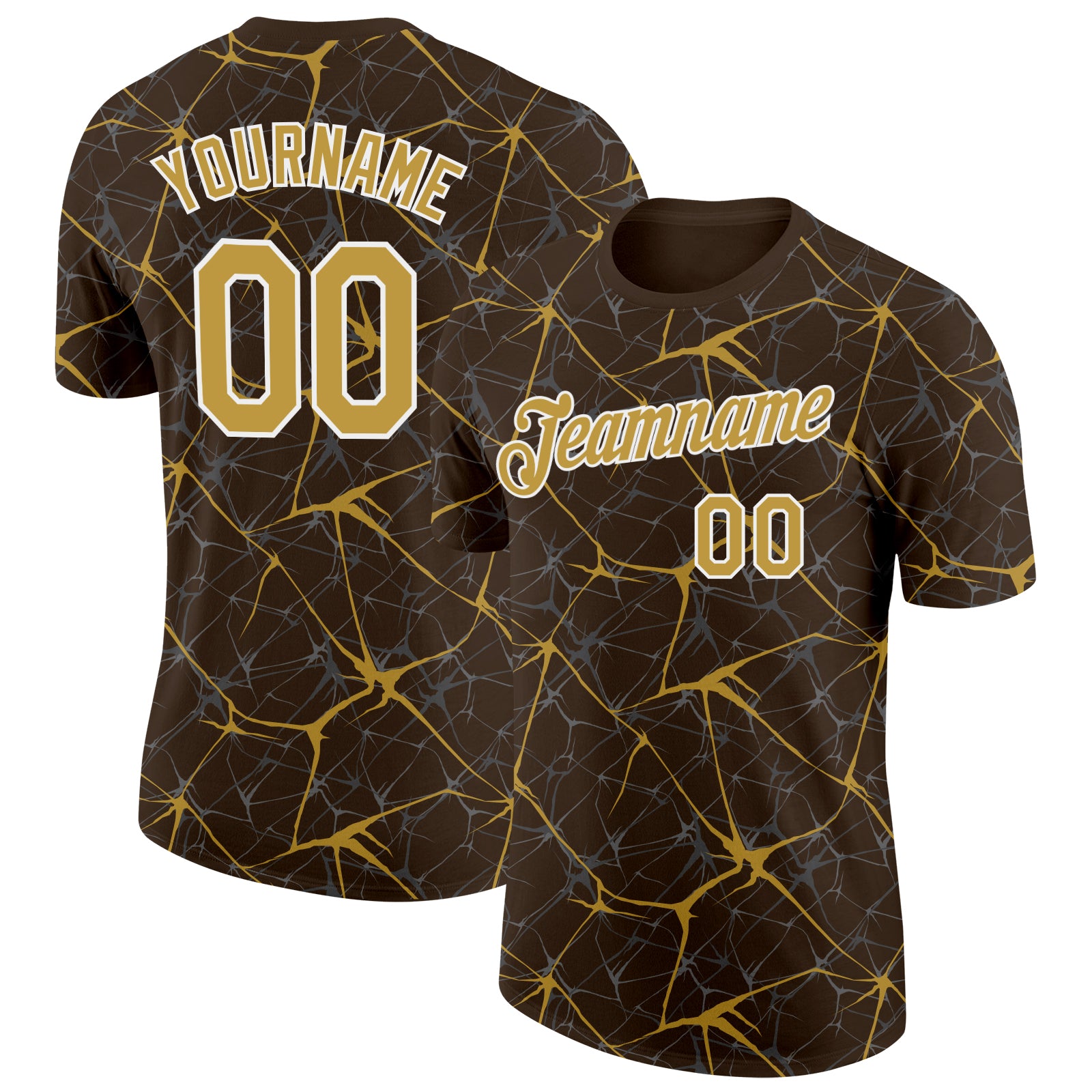 Custom Brown Old Gold Gray-White Abstract Network Crackle Performance T-Shirt