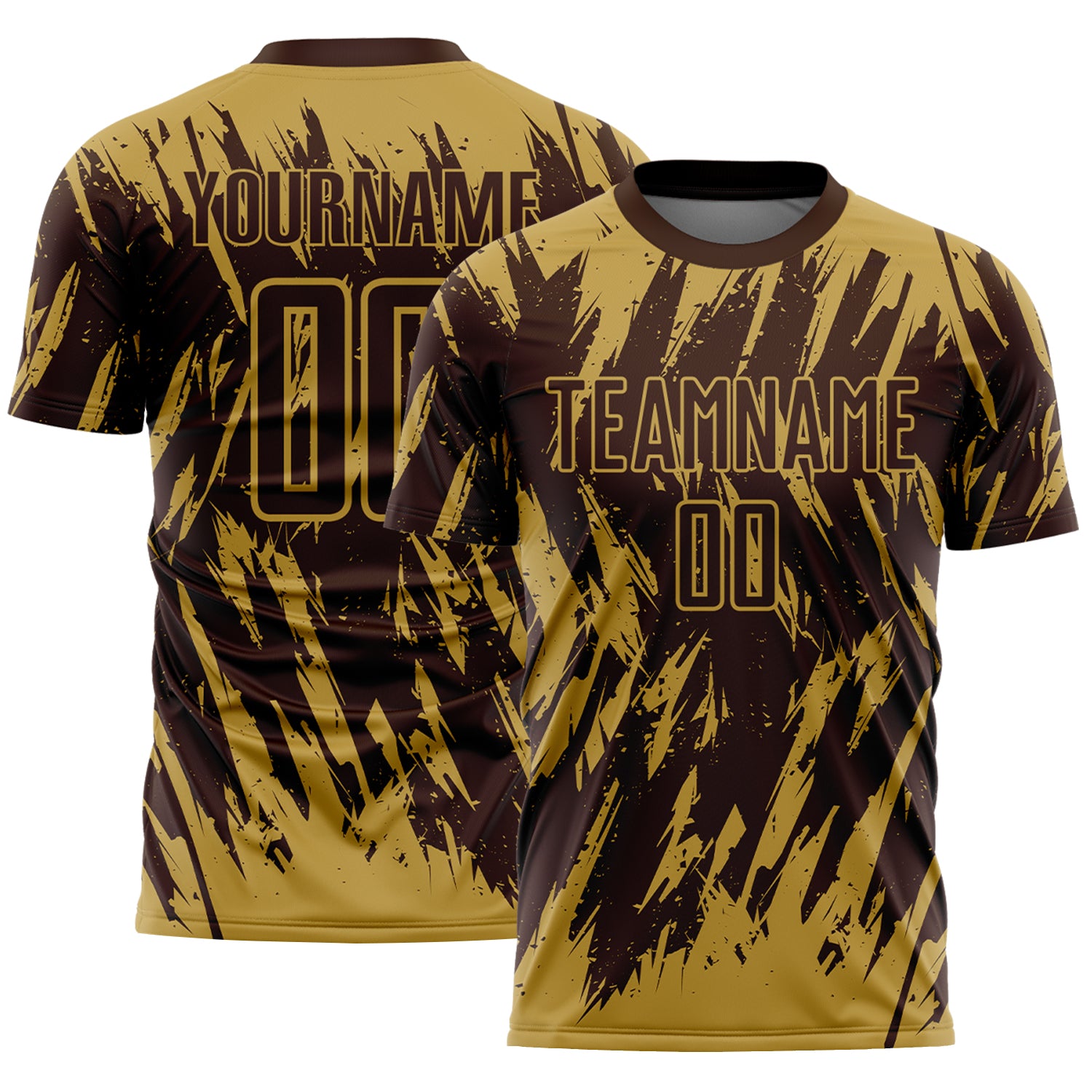 Custom Brown-Old Gold Splatter Torn Sharp Brush Stroke Sublimation Soccer Uniform Jersey