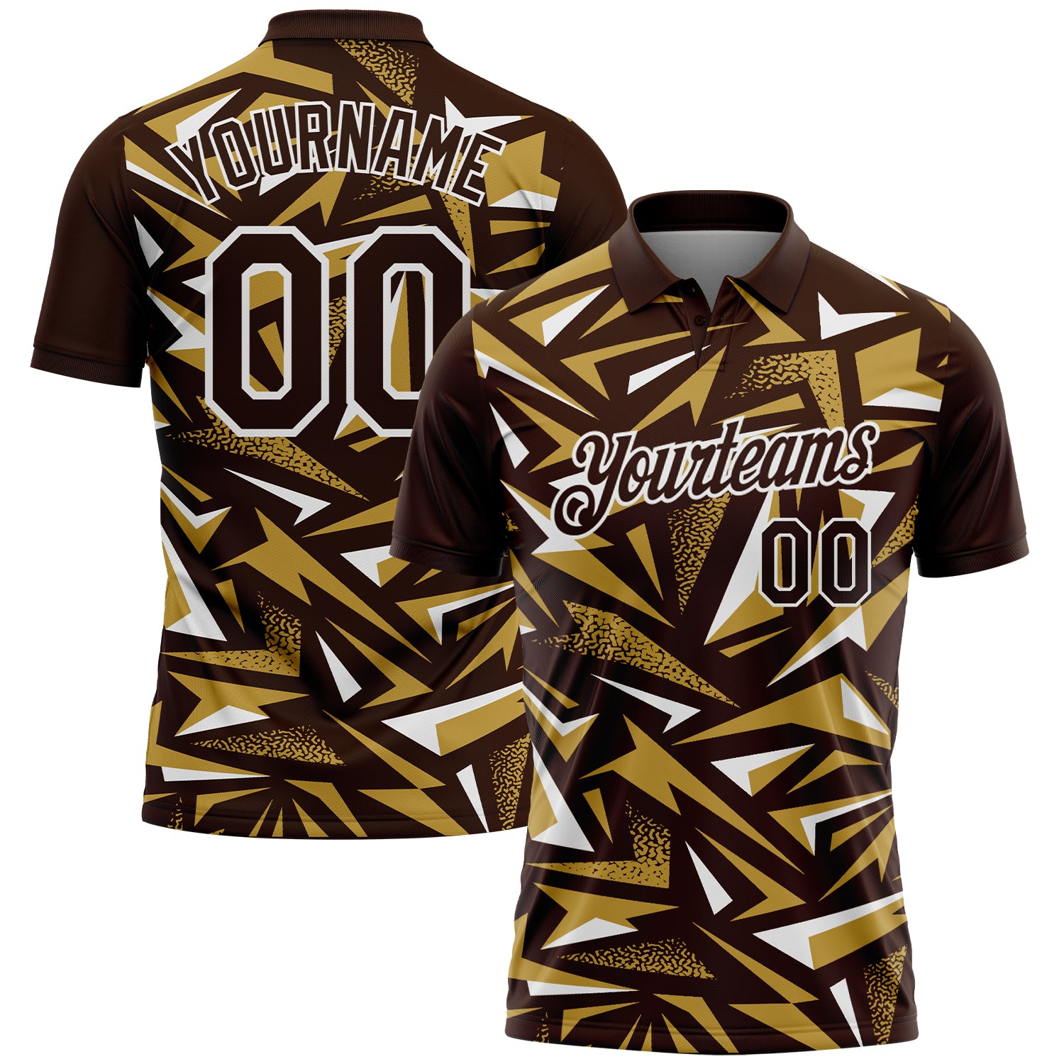 Custom Brown Old Gold-White Cyber Mecha E-sport Geometric Shards Spike Performance Polo Shirt